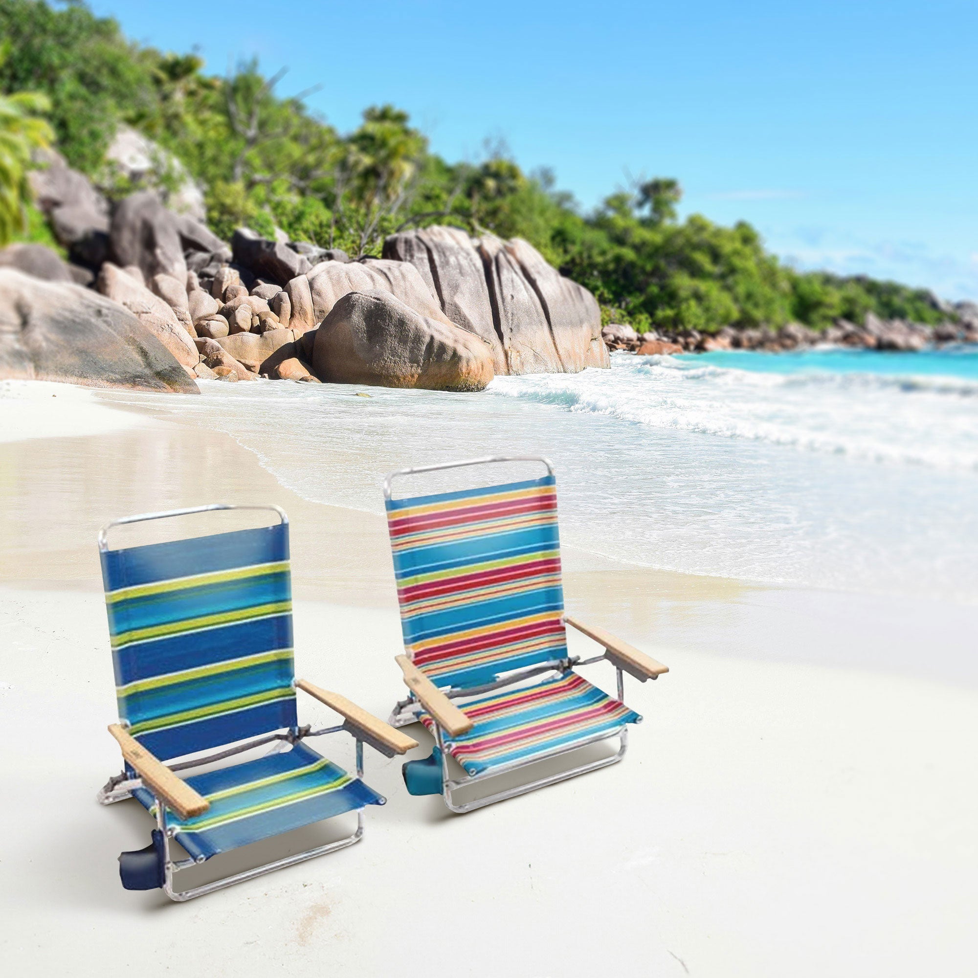 Four Seasons Courtyard 5 Position Adjustable Lounger Outdoor Beach Chair, 4 Pack - VMInnovations