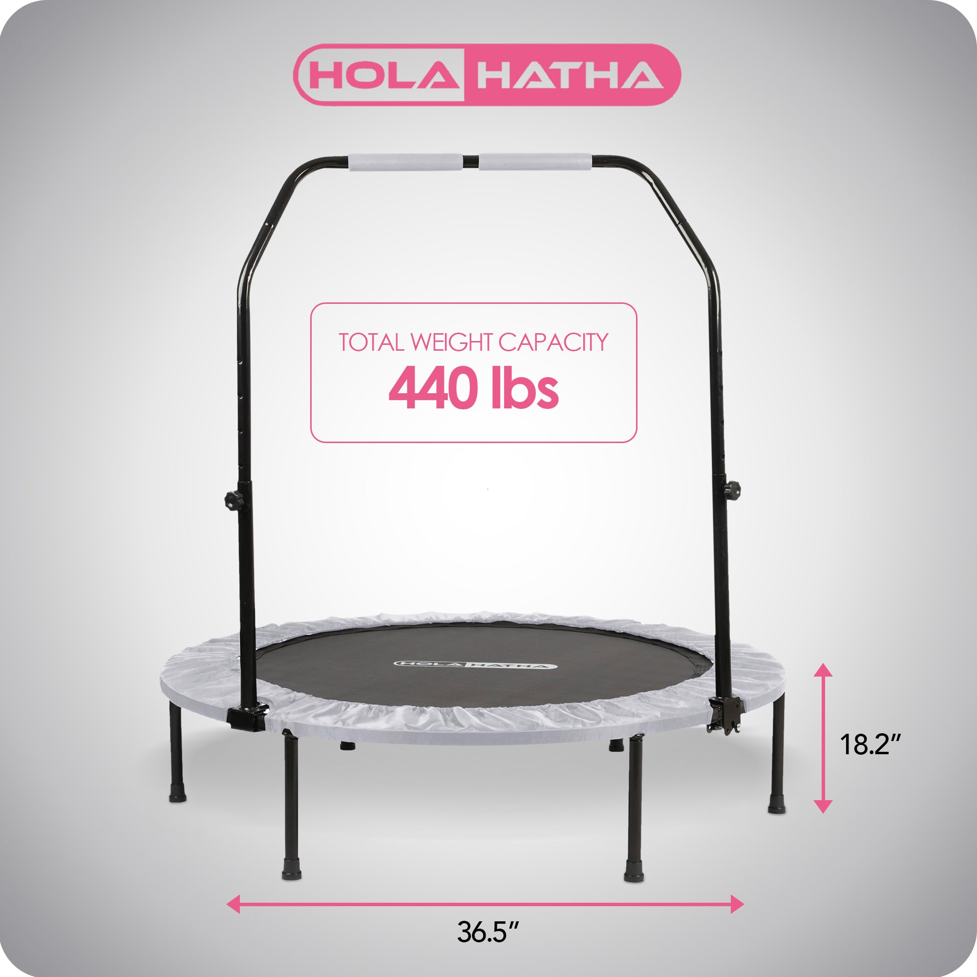 HolaHatha Mini Fitness Trampoline w/Adjustable Handle, 48 in., White (Open Box)
