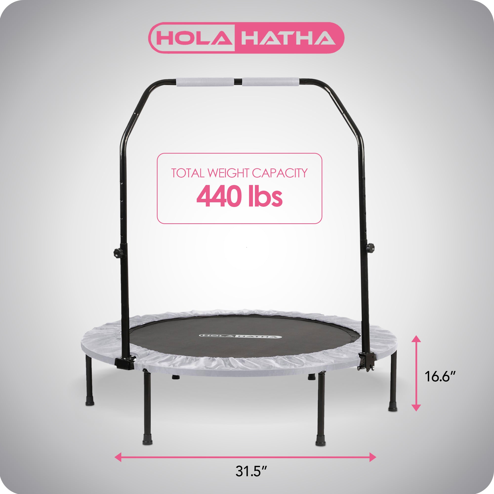 HolaHatha Foldable Fitness Trampoline w/Adjustable Handle, 40", White (Open Box) - VMInnovations