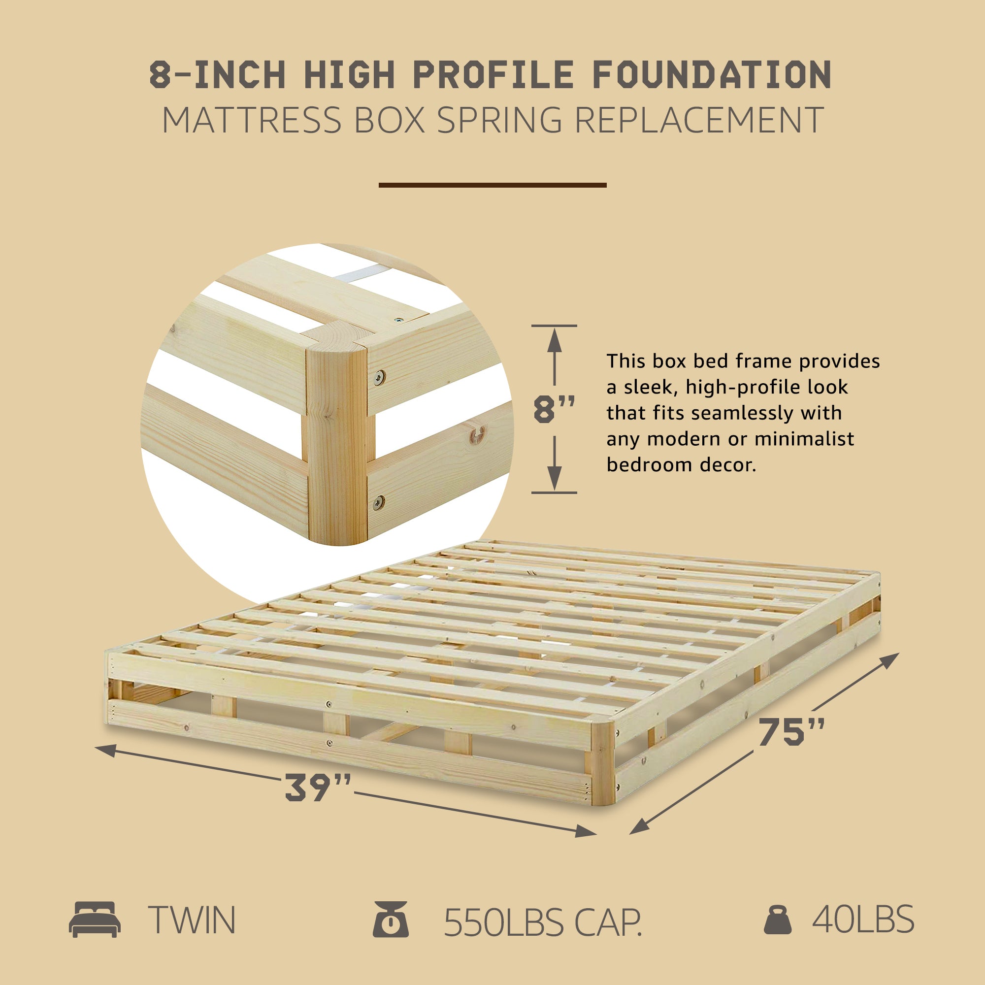 Hercules 8" High Profile Mattress Box Spring Replacement, Twin (Open Box) - VMInnovations