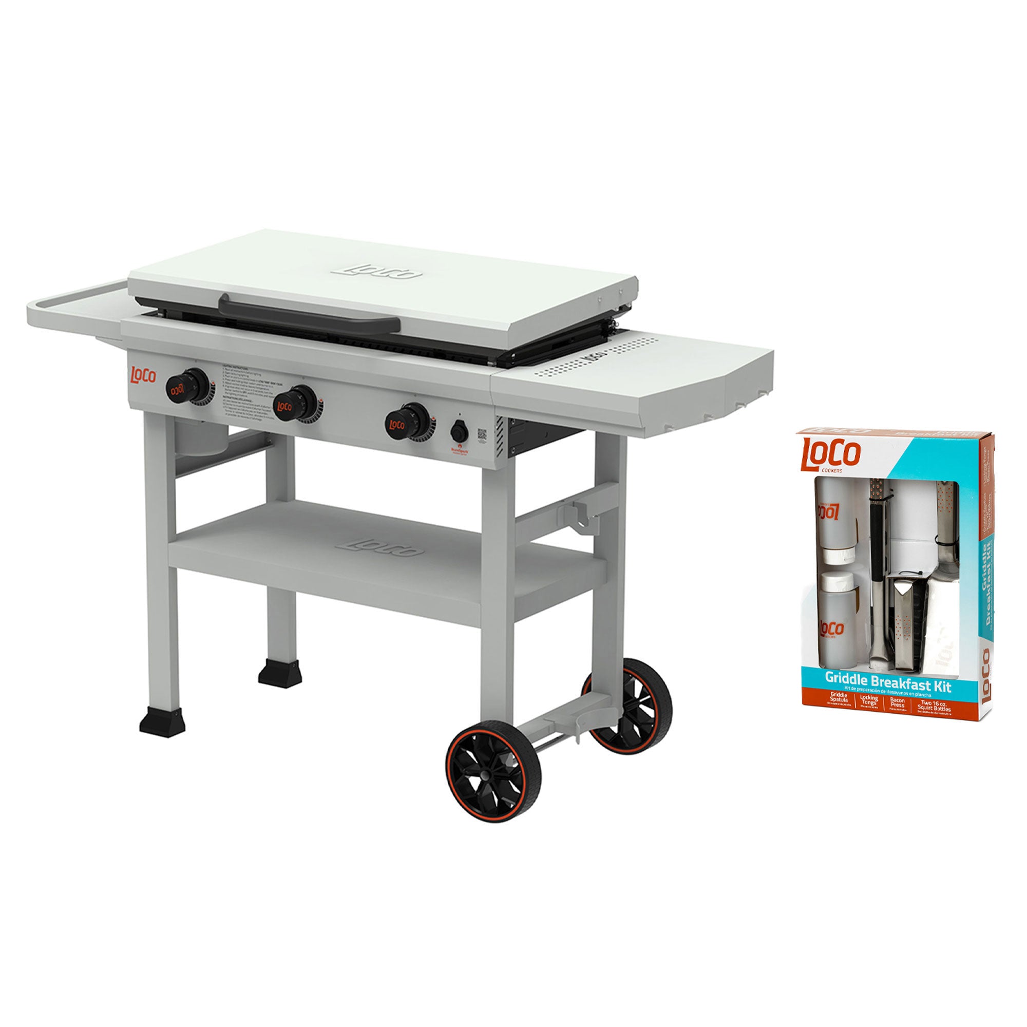 Loco Cookers 36" 3-Burner Classic Gas Grill and 5 Piece Griddle Accessory Kit - VMInnovations
