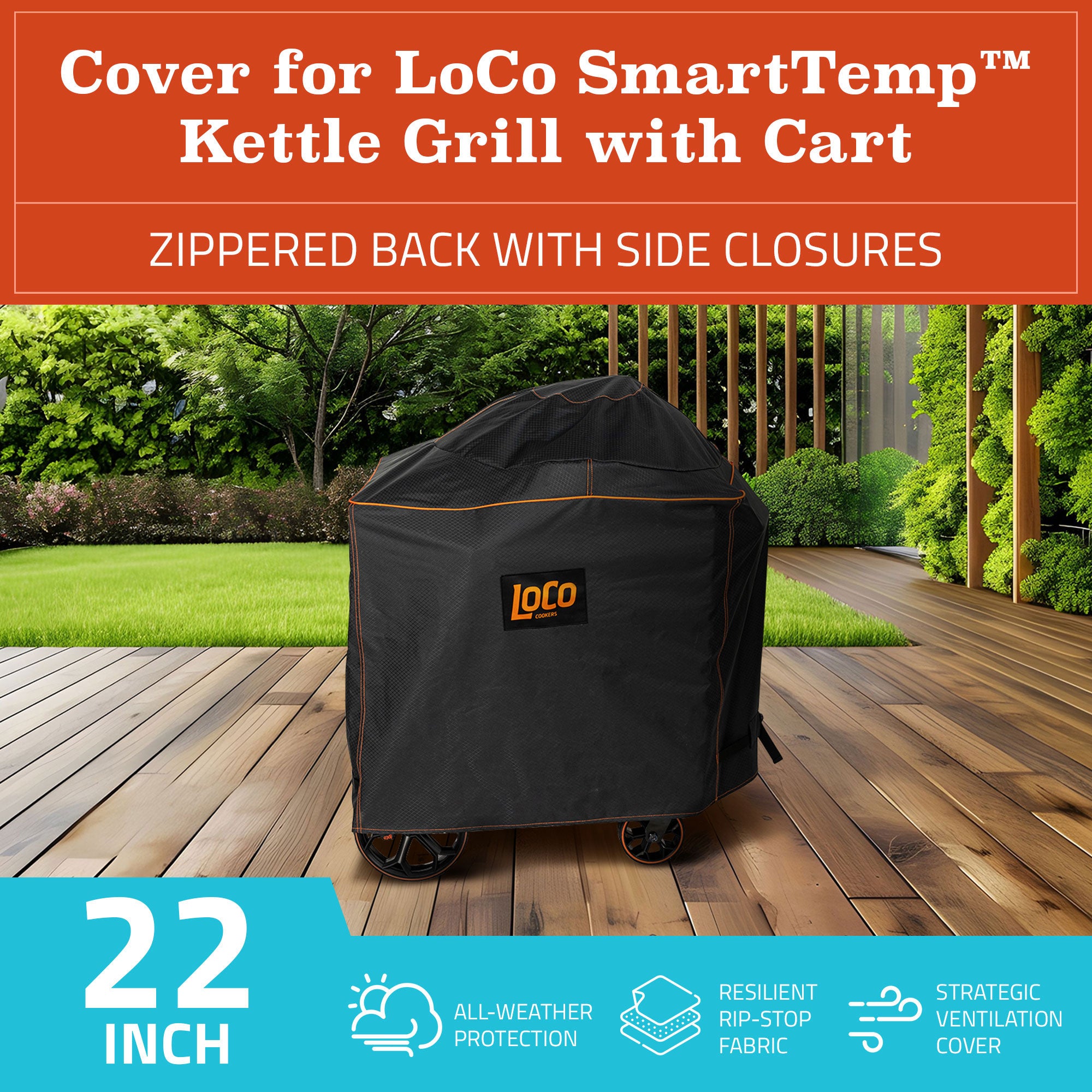 Loco Cookers 22.5" SmartTemp Kettle Grill with 22" Kettle Grill Cover, Black - VMInnovations