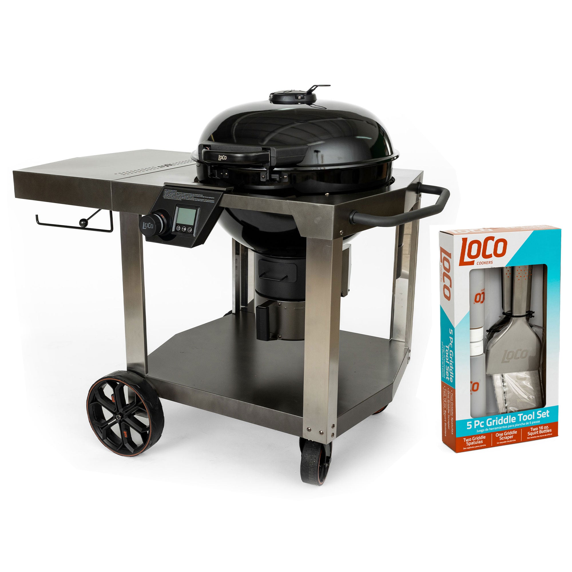 Loco Cookers 22.5 Inch SmartTemp Kettle Grill and 5 Piece Griddle Accessory Kit