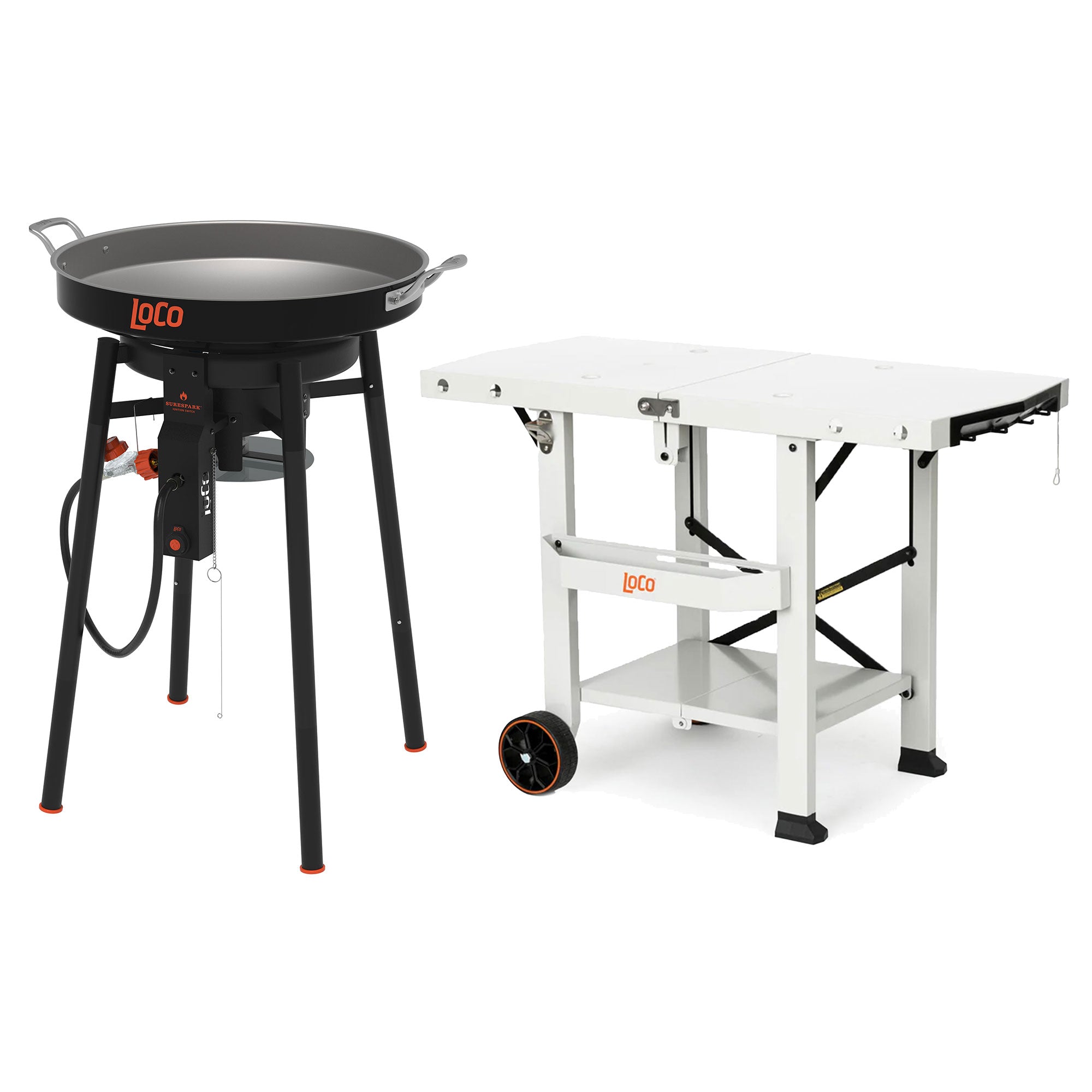 Loco Cookers 22 Inch SureSpark Disco Cooker and Tabletop Foldable Prep Cart - VMInnovations