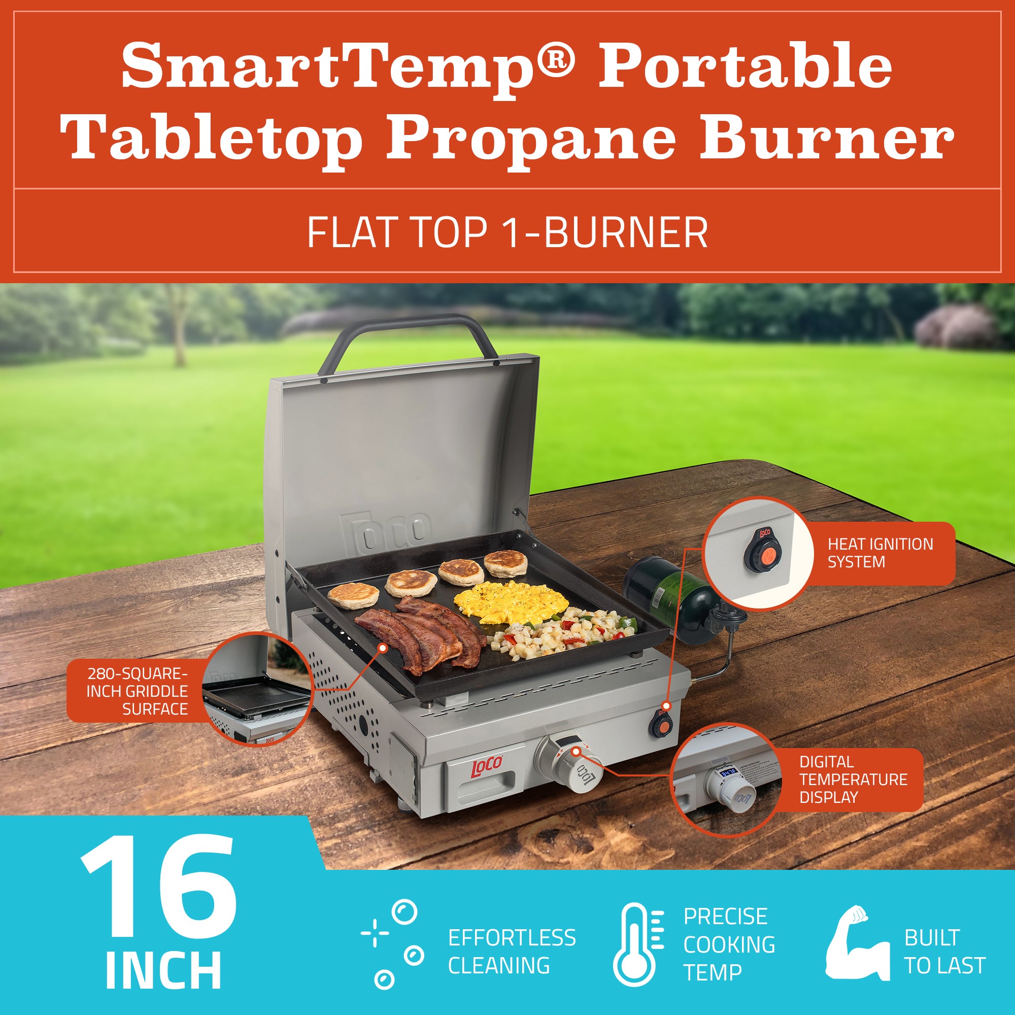 Loco Cookers Portable Digital Propane Burner & Steel Tabletop Foldable Prep Cart - VMInnovations