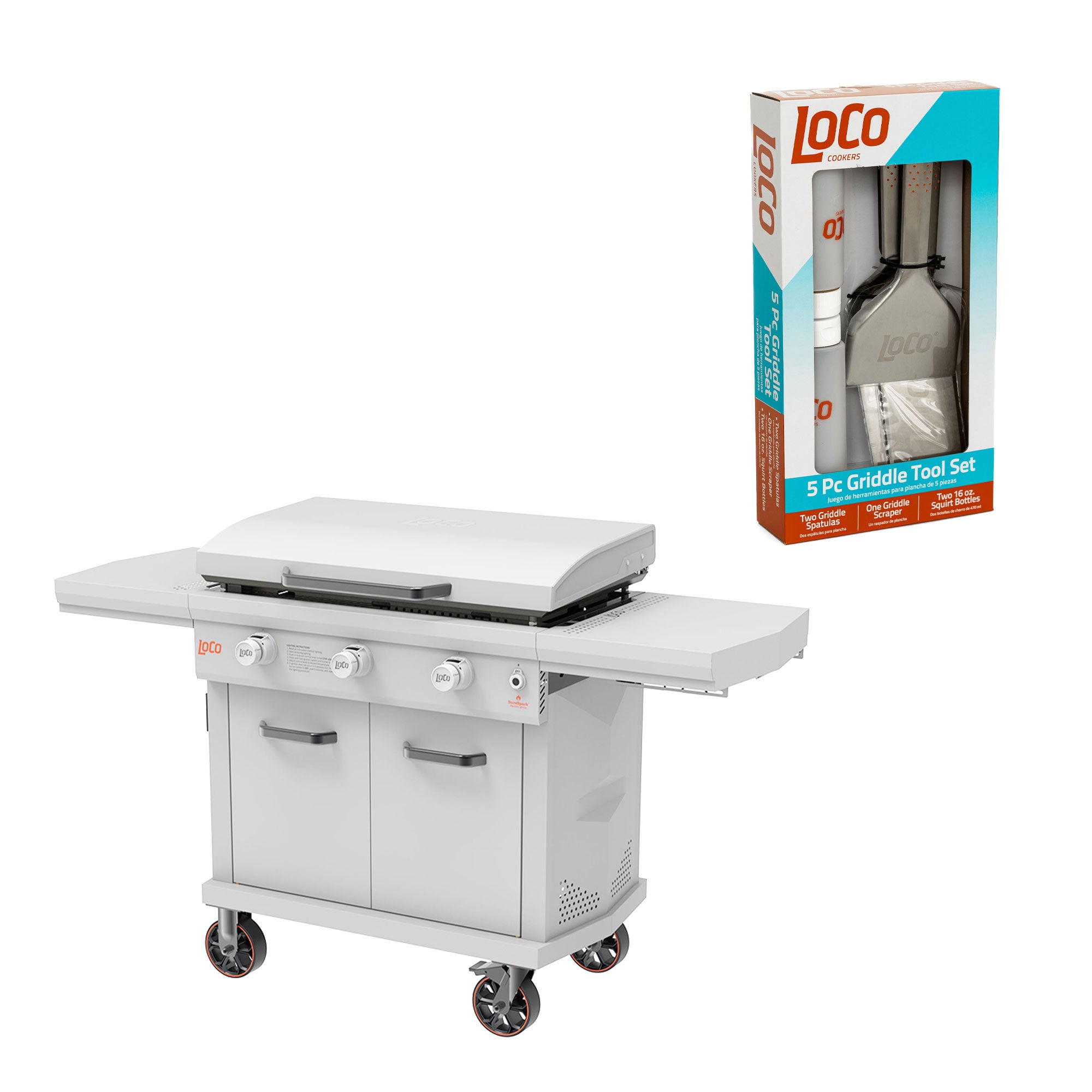 Loco Cookers 36" 3-Burner Digital Gas Grill and 5 Piece Griddle Accessory Kit - VMInnovations