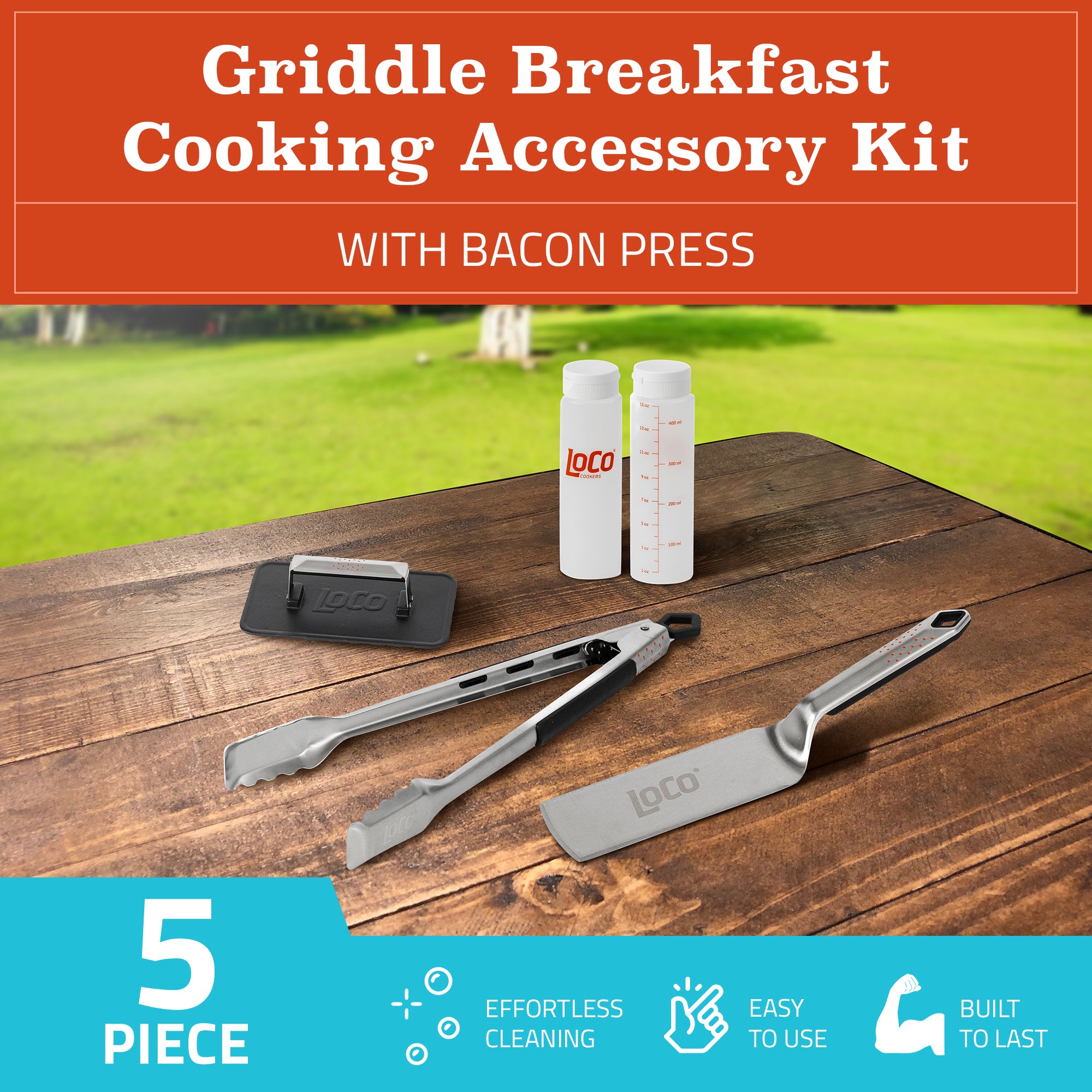 Loco Cookers 36" 3-Burner Digital Gas Grill and 5 Piece Griddle Accessory Kit