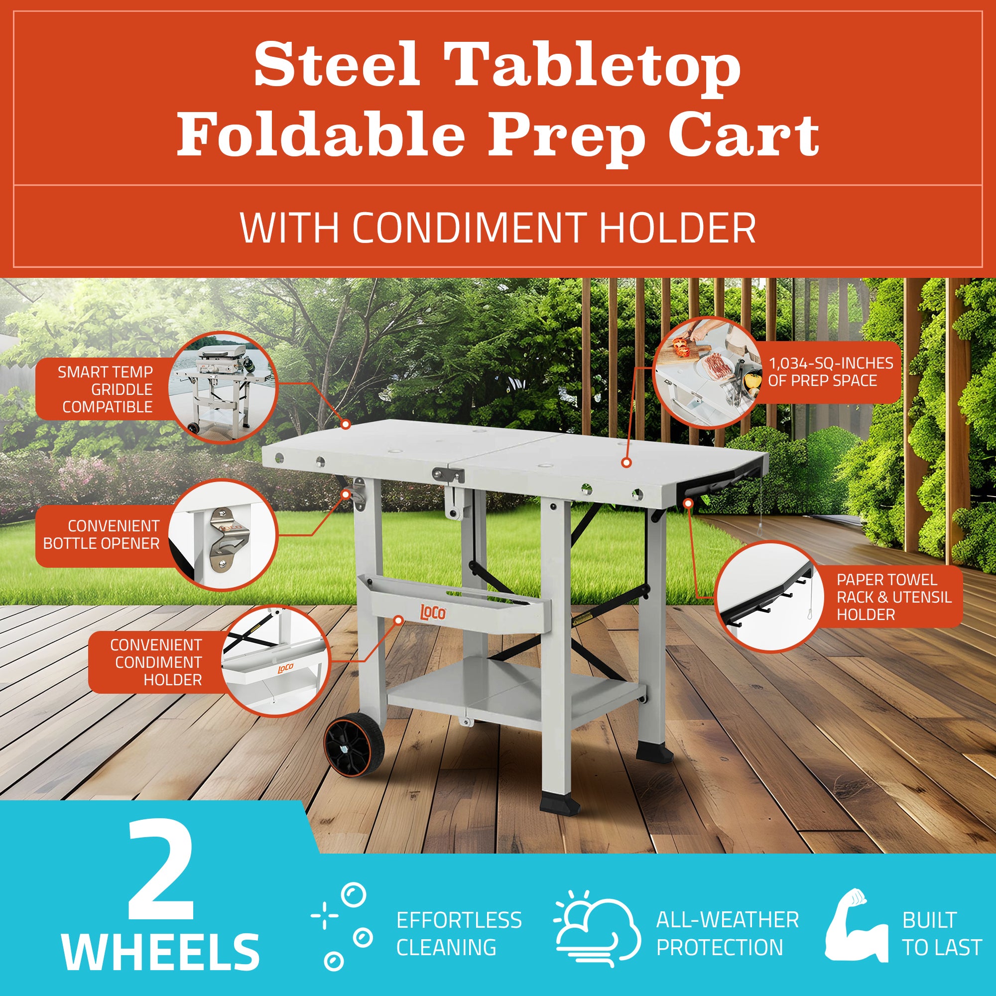 Loco Cookers 36 Inch 3-Burner Classic Gas Grill and Tabletop Foldable Prep Cart - VMInnovations