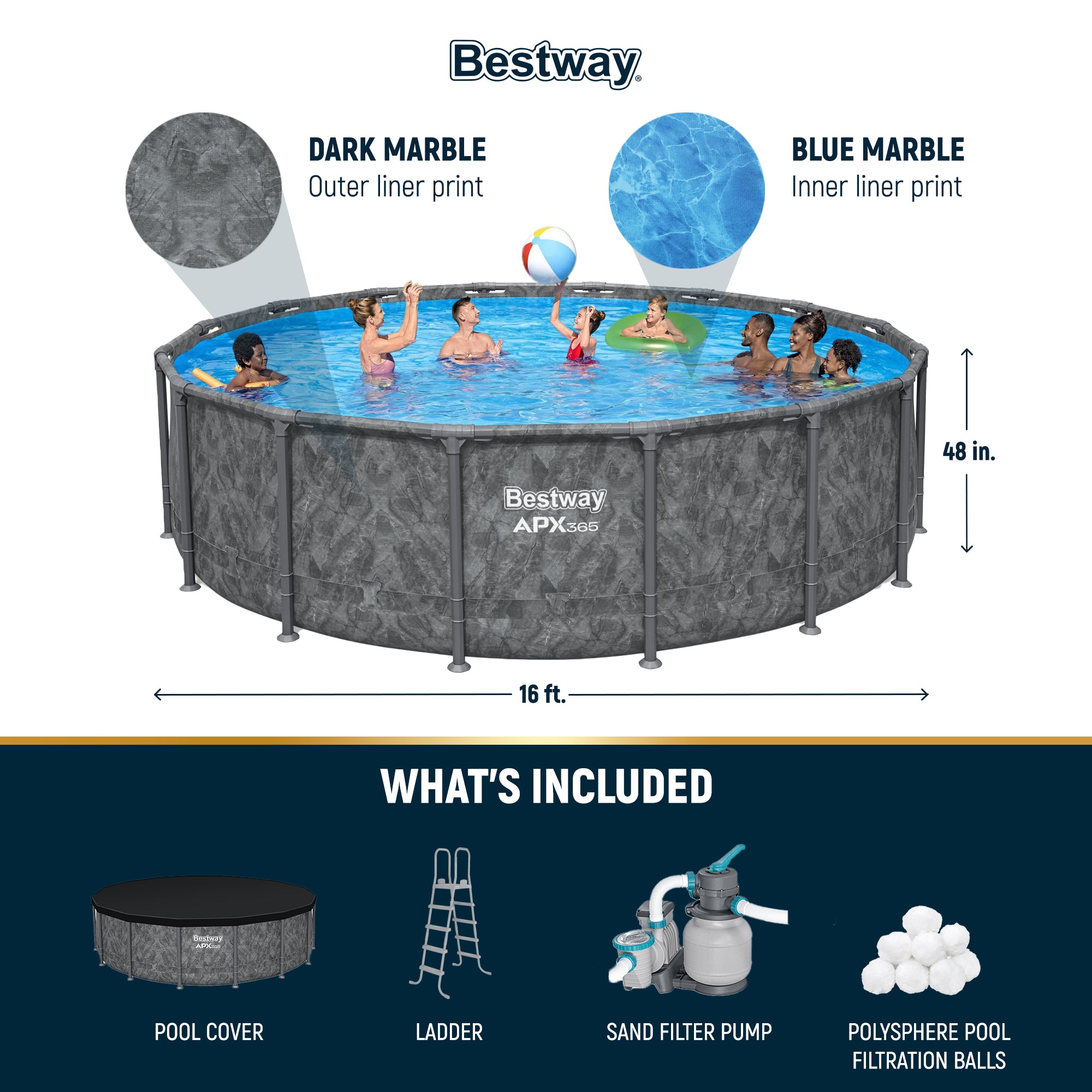 Bestway APX 365 16' x 48" Above Ground Swimming Pool w/ Pump & Ladder(For Parts)