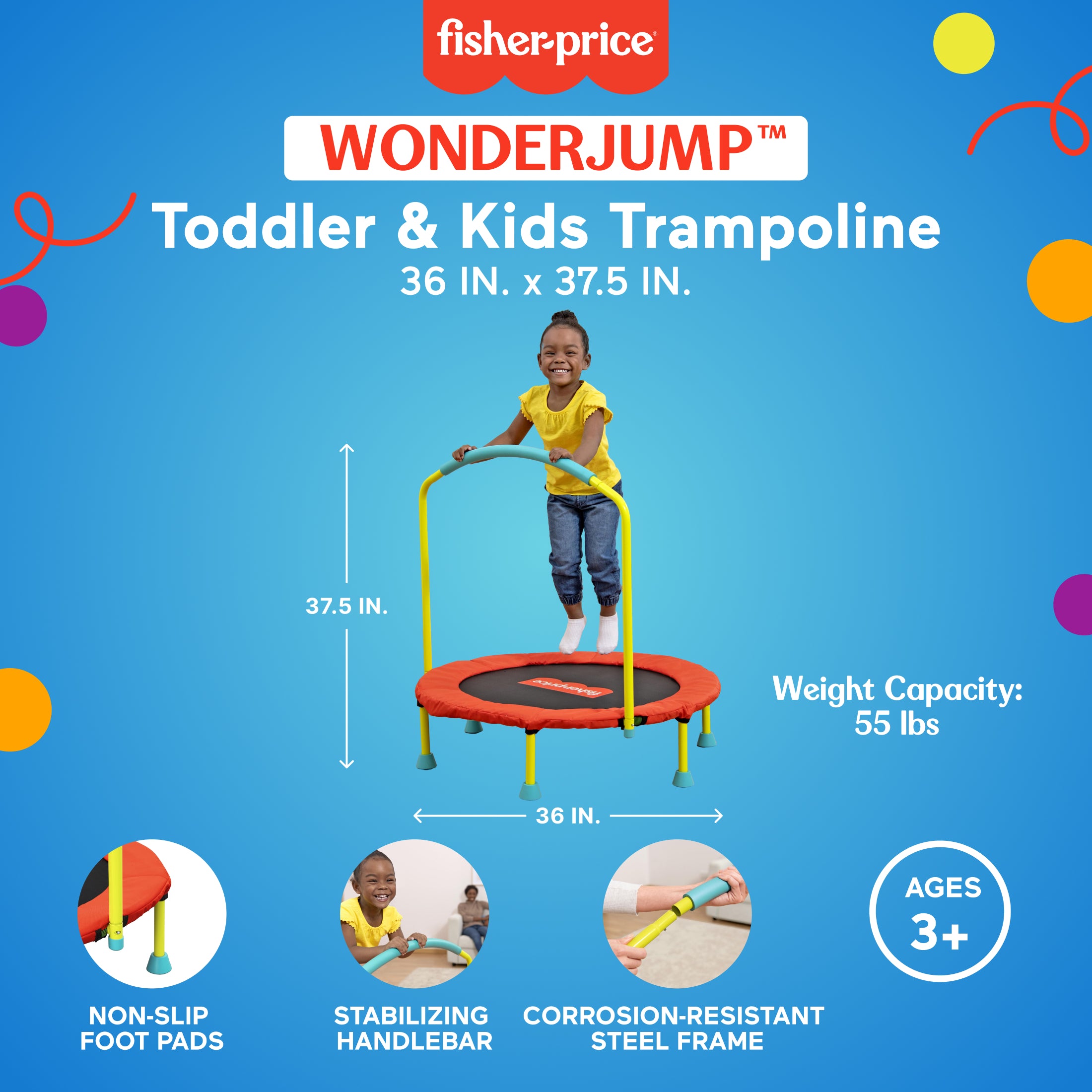Fisher-Price WonderJump 36" Round Mini Trampoline Kids Toy, Multicolor (Used) - VMInnovations