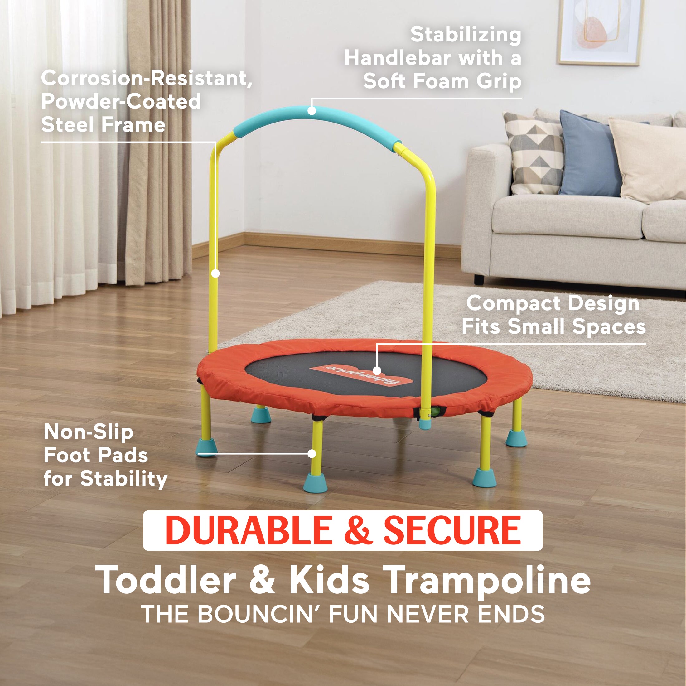 Fisher-Price WonderJump 36" Round Indoor Mini Trampoline, Multicolor (Open Box)