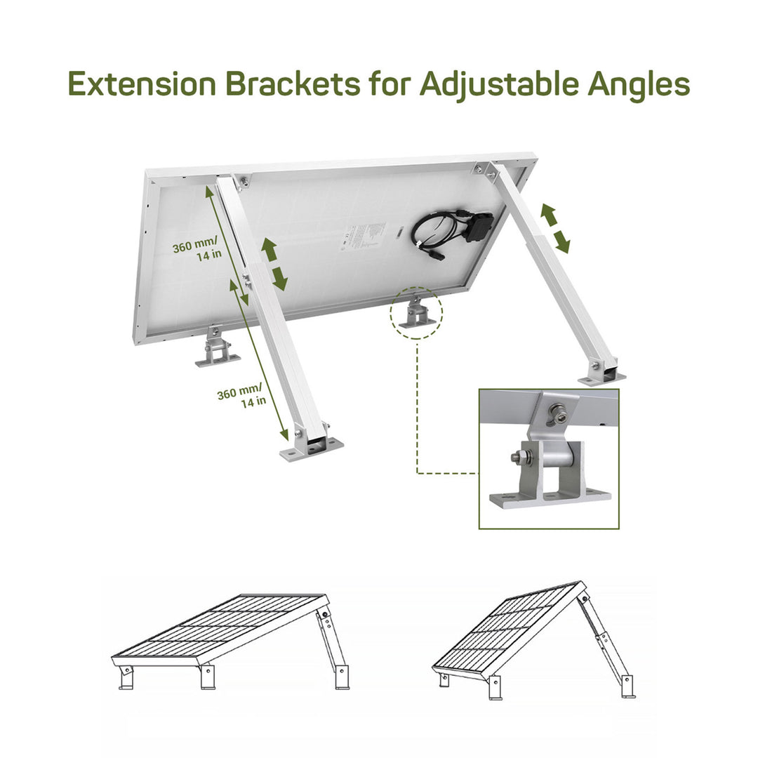HQST Adjustable Solar Panel Tilt Mounting Brackets, 30” for 200W Panels, White - VMInnovations