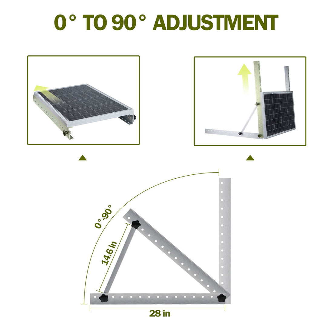 HQST Adjustable Solar Panel Tilt Mounting Brackets, 28” for 150W Panels, White - VMInnovations