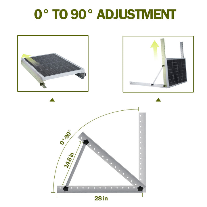 HQST Adjustable Solar Panel Tilt Mounting Brackets, 28” for 150W Panels, White - VMInnovations