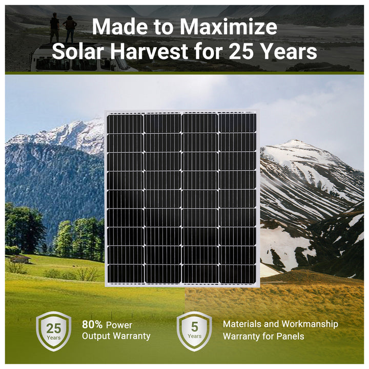 HQST Monocrystalline Solar Panel for RVs, Motorhomes, & Boats, 100W, 12V, 9BB - VMInnovations
