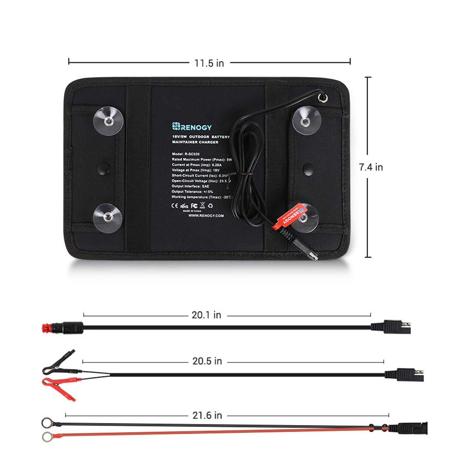 Renogy Solar Trickle Charger Portable Battery Maintainer with Lighter Plug, 5W - VMInnovations