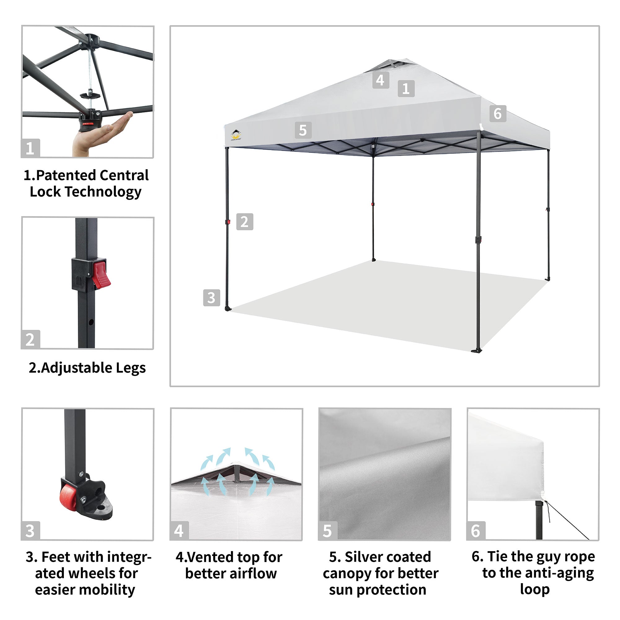 Crown Shades 10 x 10 Foot Instant Canopy Tent, Portable Outdoor Shelter, White