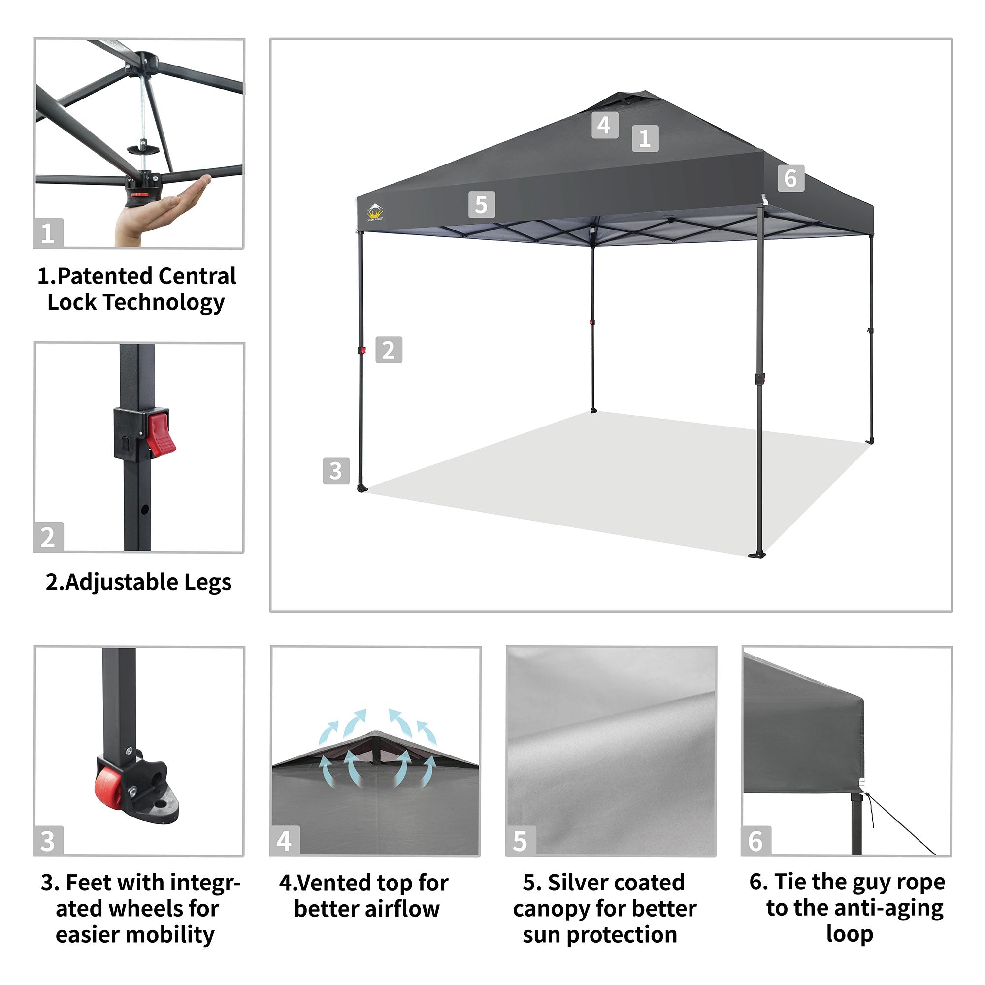 Crown Shades 10 x 10 Foot Instant Canopy Tent, Portable Shelter, Grey (Used) - VMInnovations