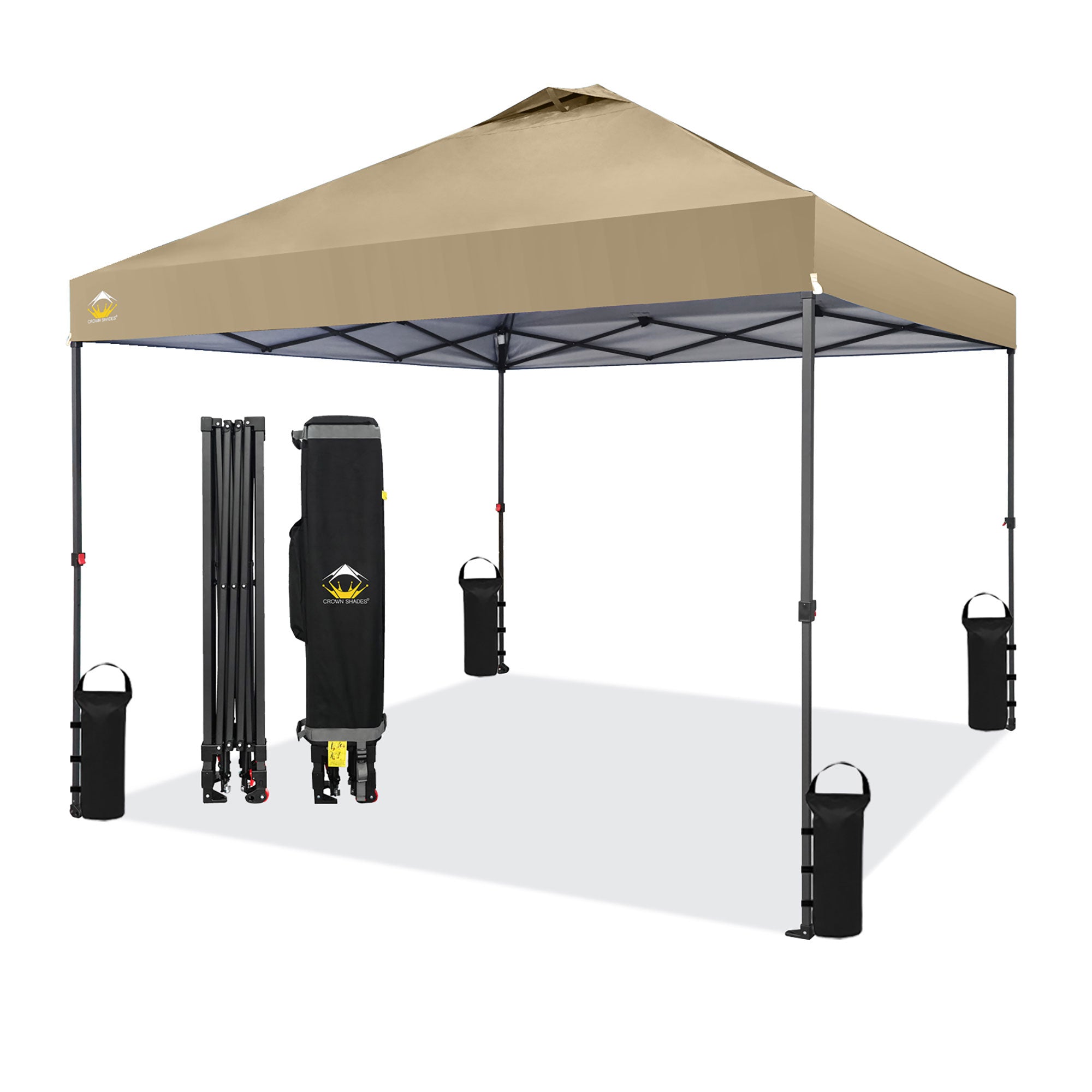 Crown Shades 10 x 10 Foot Instant Canopy Tent, Portable Outdoor Shelter, Khaki