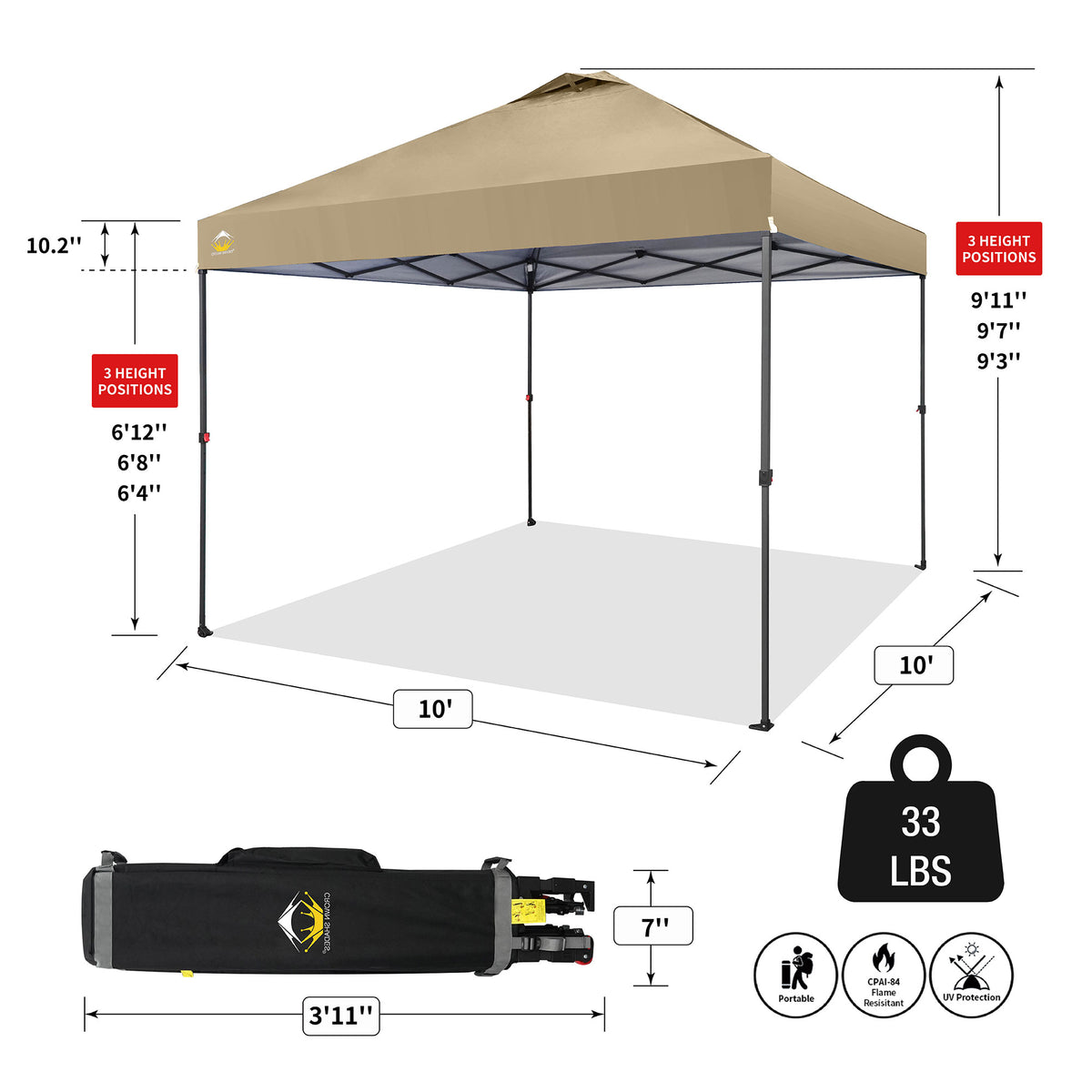 Crown Shades 10 x 10 Foot Instant Canopy Tent, Portable Outdoor Shelter, Khaki