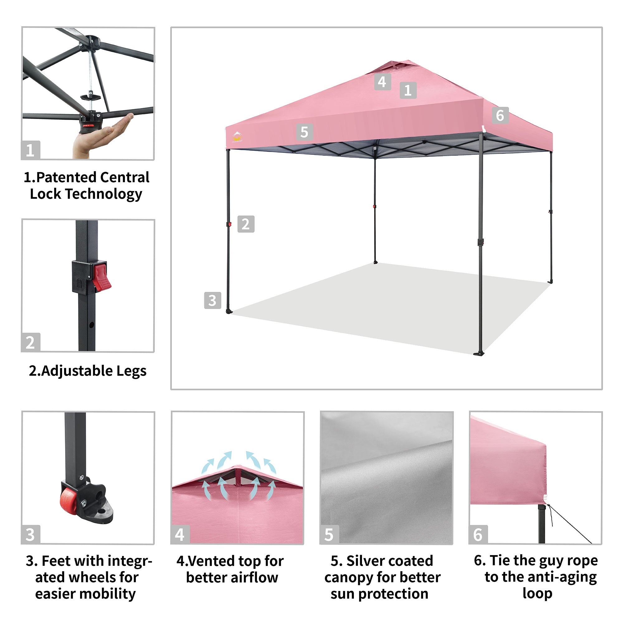 Crown Shades 10 x 10 Foot Instant Canopy Tent, Portable Shelter, Pink (Used) - VMInnovations