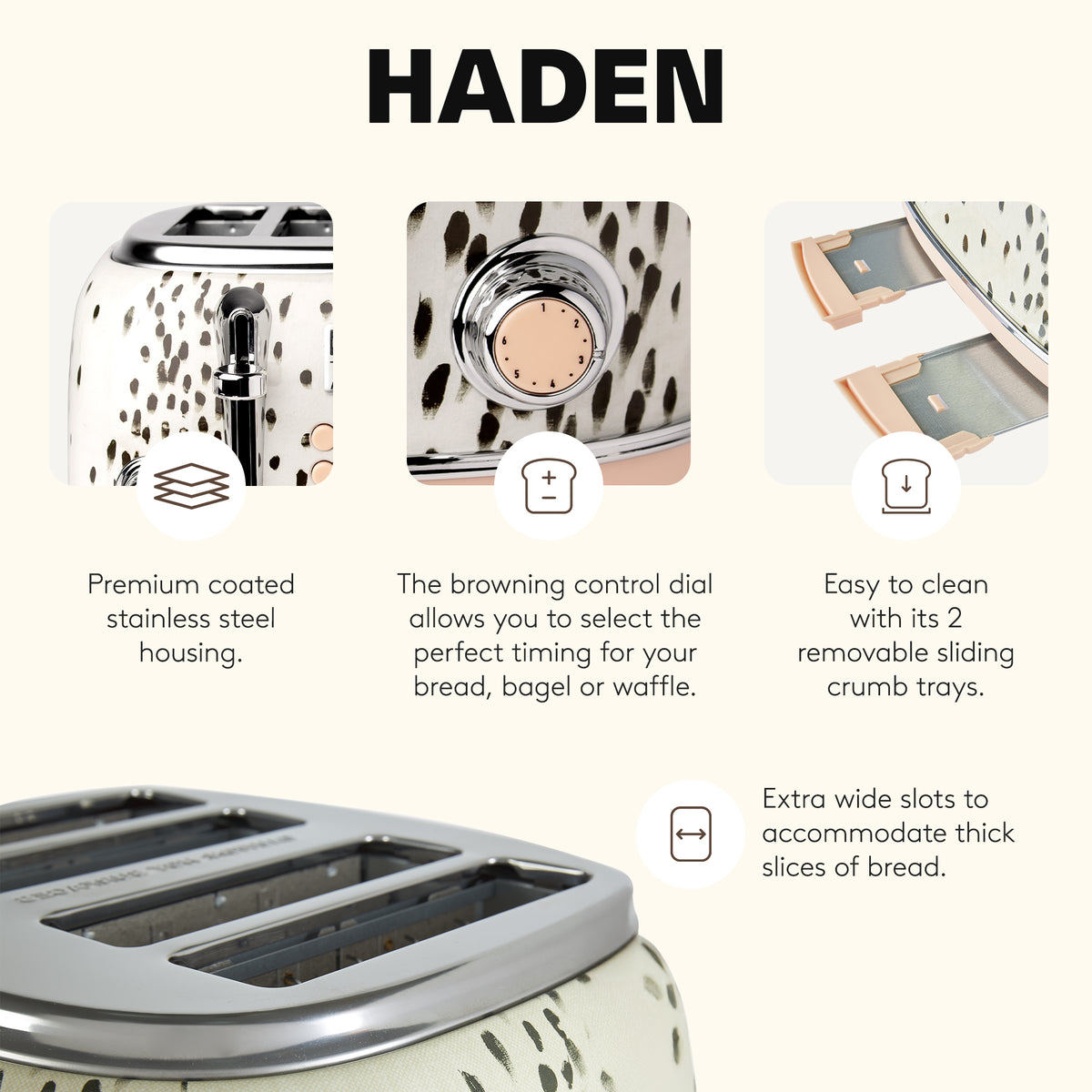 Haden Margate Poodle & Blonde Stainless Steel 4 Slice Toaster w/Wide Slots(Used)