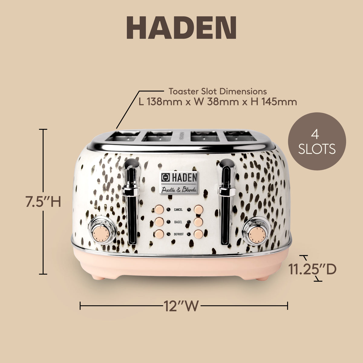 Haden Margate Poodle & Blonde Stainless Steel 4 Slice Toaster w/Wide Slots(Used)