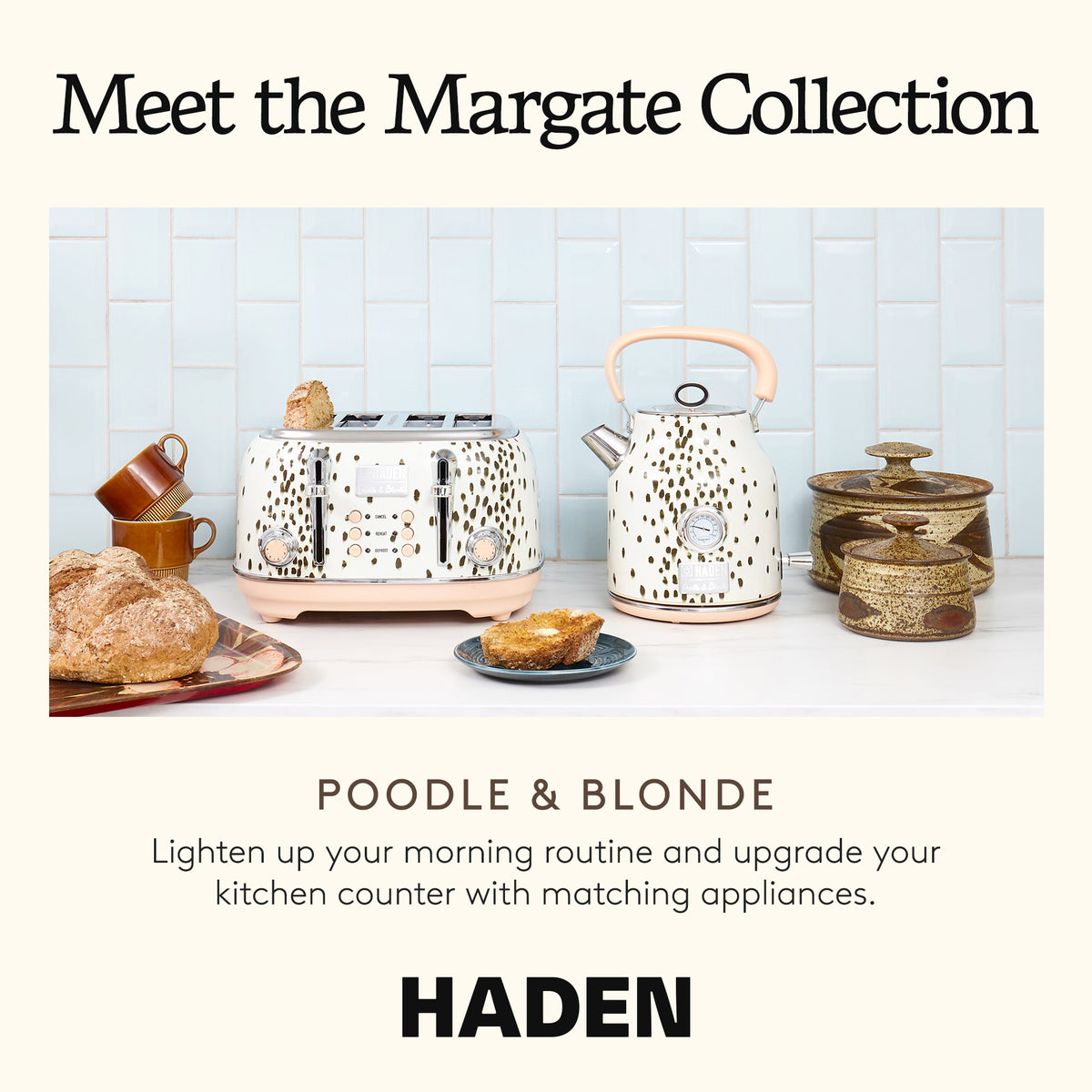 Haden Margate Poodle & Blonde Stainless Steel 4 Slice Toaster w/Wide Slots(Used)