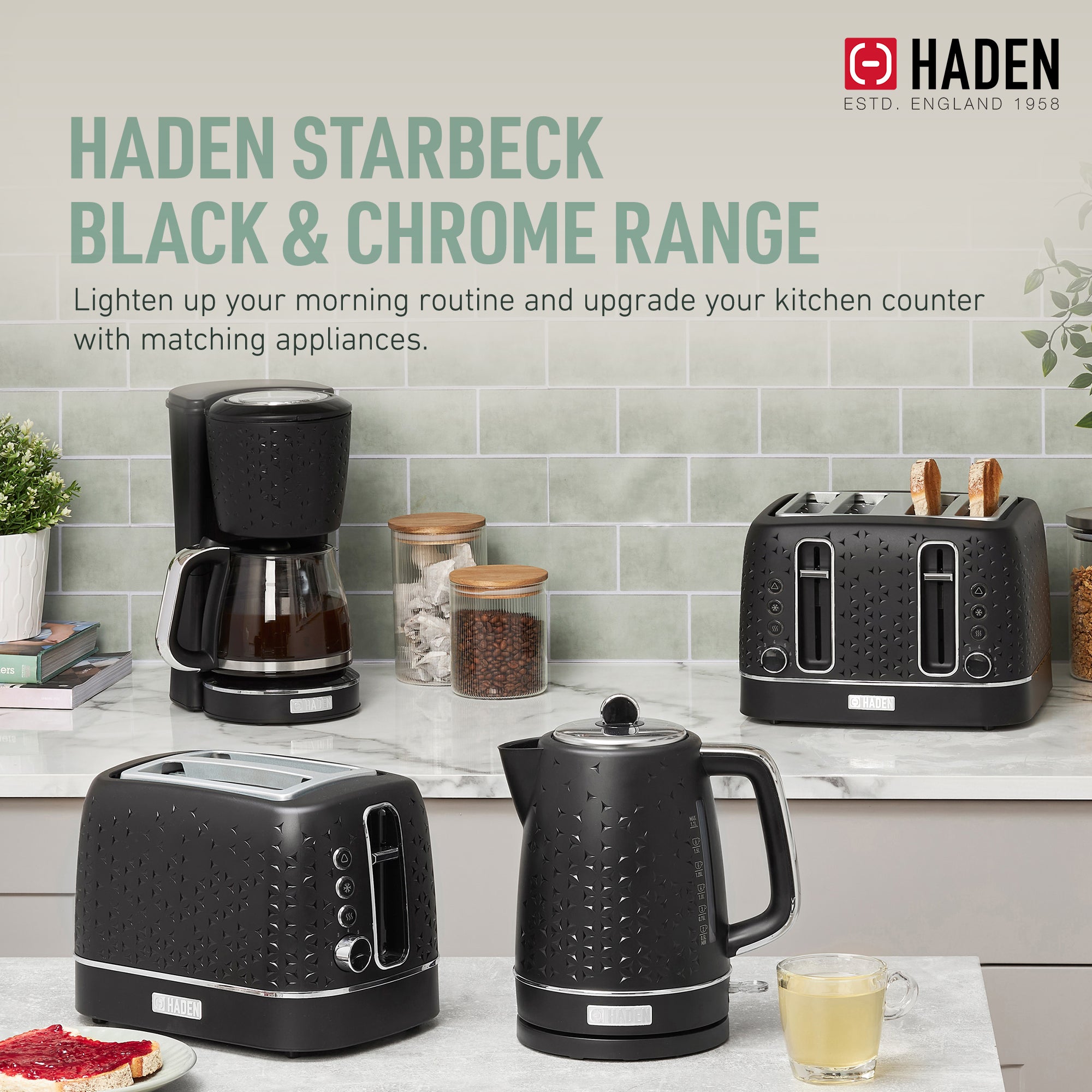 Haden Starbeck 2 Slice Wide Slot Stainless Steel Toaster, Black & Chrome - VMInnovations