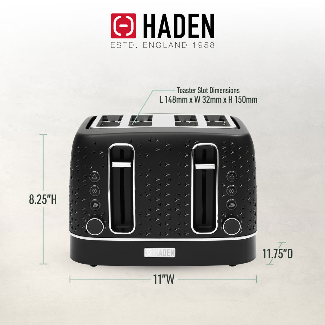 Haden 4 Slice Wide Slot Stainless Steel Toaster, Black & Chrome (Open Box) - VMInnovations