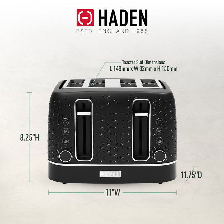 Haden 4 Slice Wide Slot Stainless Steel Toaster, Black & Chrome (Open Box) - VMInnovations