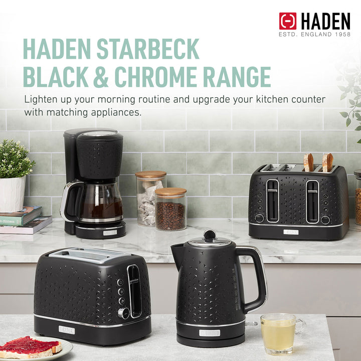 Haden 4 Slice Wide Slot Stainless Steel Toaster, Black & Chrome (Open Box) - VMInnovations