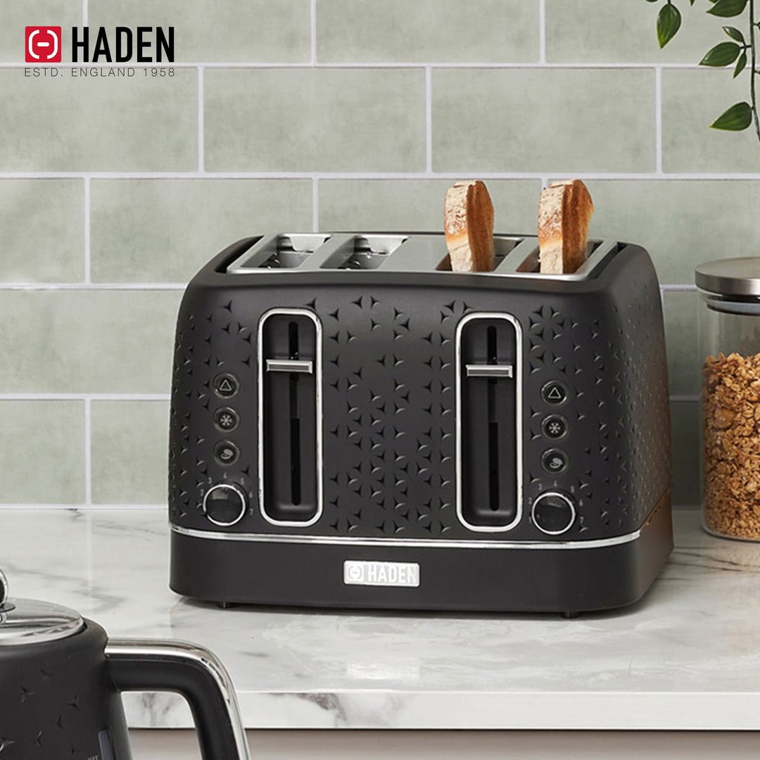 Haden 4 Slice Wide Slot Stainless Steel Toaster, Black & Chrome (Open Box) - VMInnovations