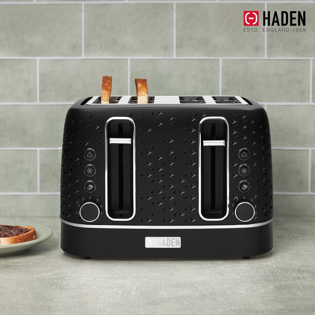 Haden 4 Slice Wide Slot Stainless Steel Toaster, Black & Chrome (Open Box) - VMInnovations