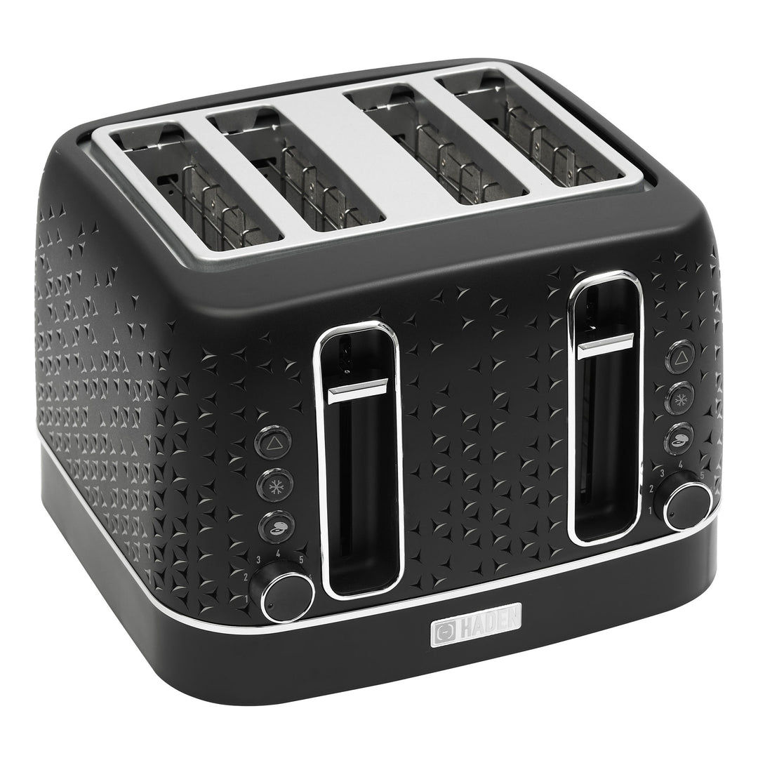 Haden 4 Slice Wide Slot Stainless Steel Toaster, Black & Chrome (Open Box) - VMInnovations