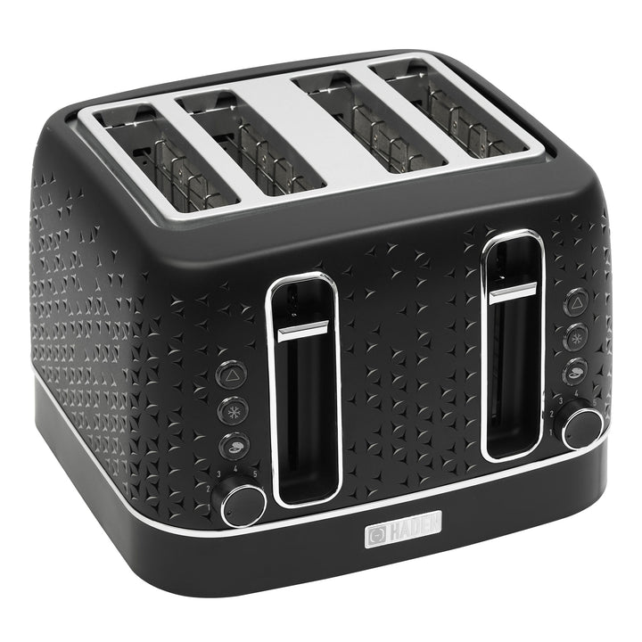 Haden 4 Slice Wide Slot Stainless Steel Toaster, Black & Chrome (Open Box) - VMInnovations