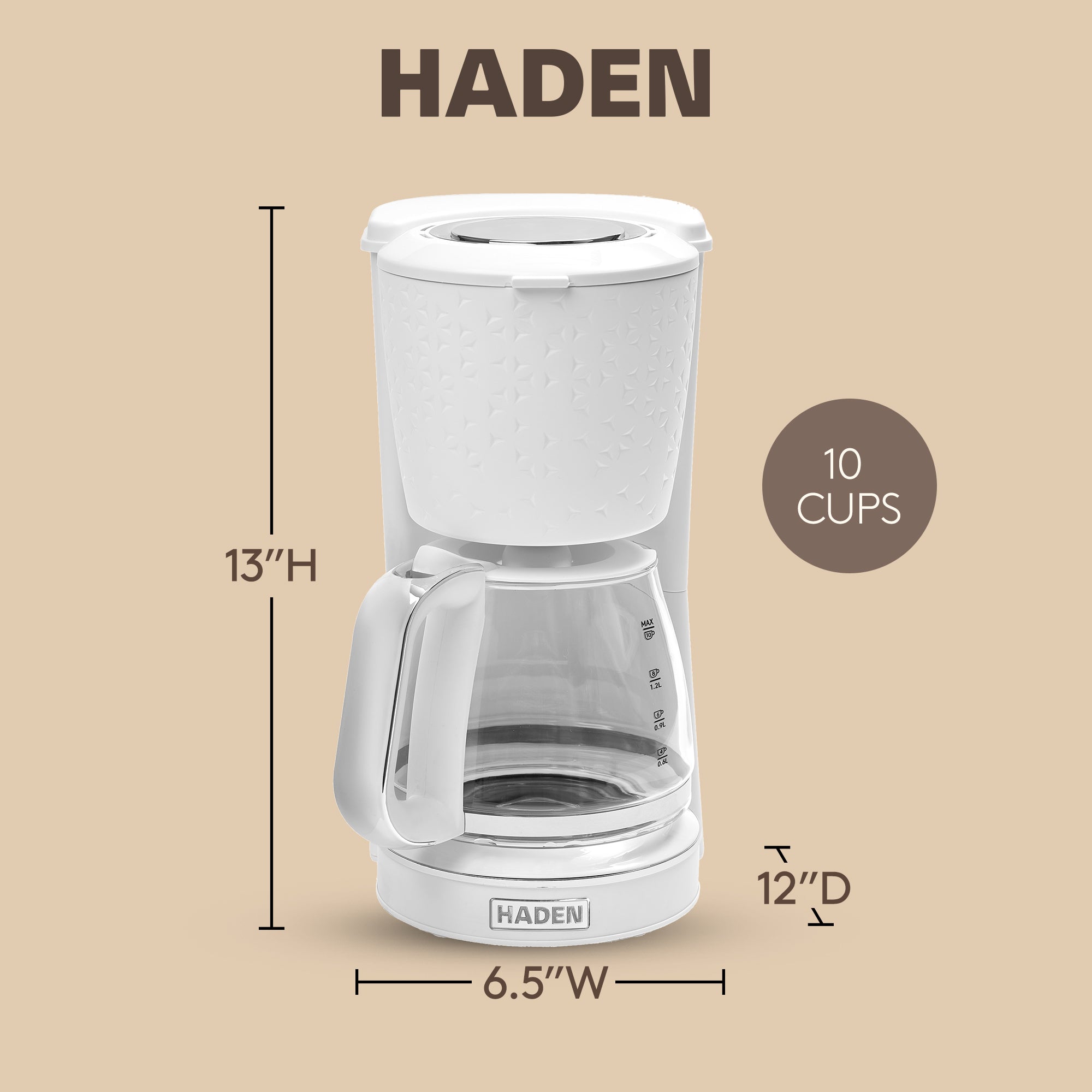 Haden Starbeck Sleek 10 Cup Drip Coffee Maker, 1.5L Tank, White (Open Box) - VMInnovations