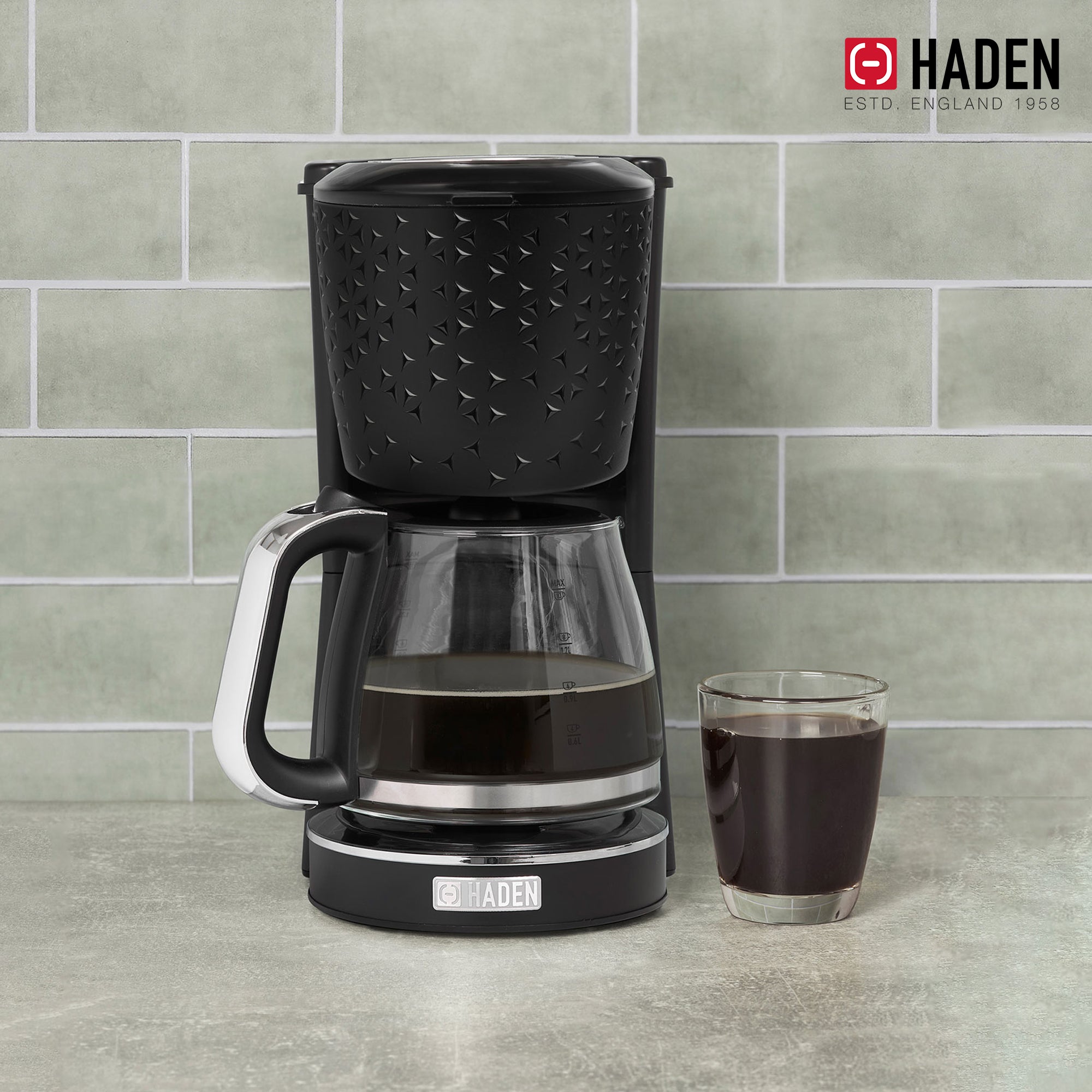 Haden Starbeck Coffee Machine, 10 Cup Auto Coffee Maker, Black & Chrome (Used) - VMInnovations