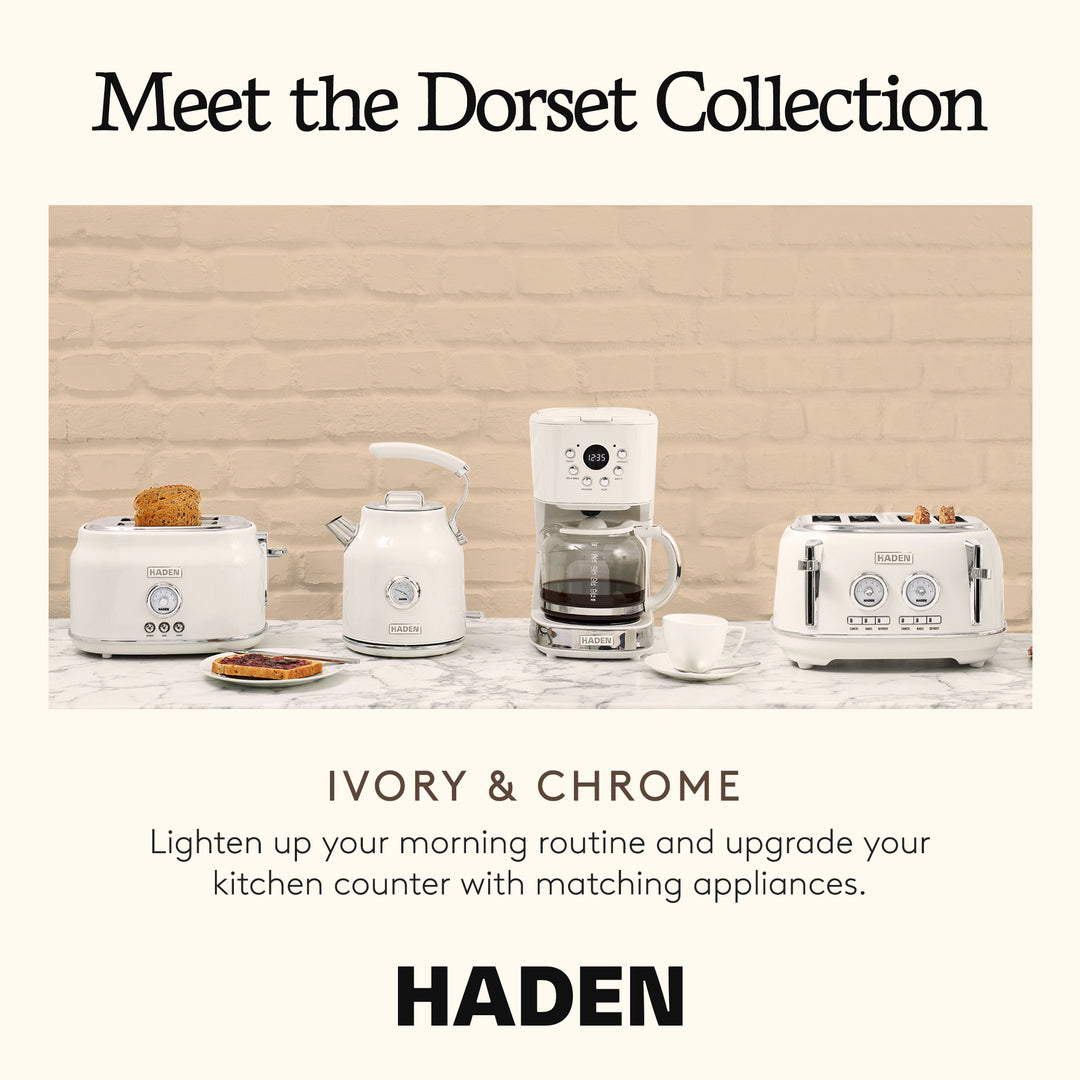 Haden Dorset 1.7 Liter Electric Water Kettle w/ 360-Degree Base, Ivory & Chrome