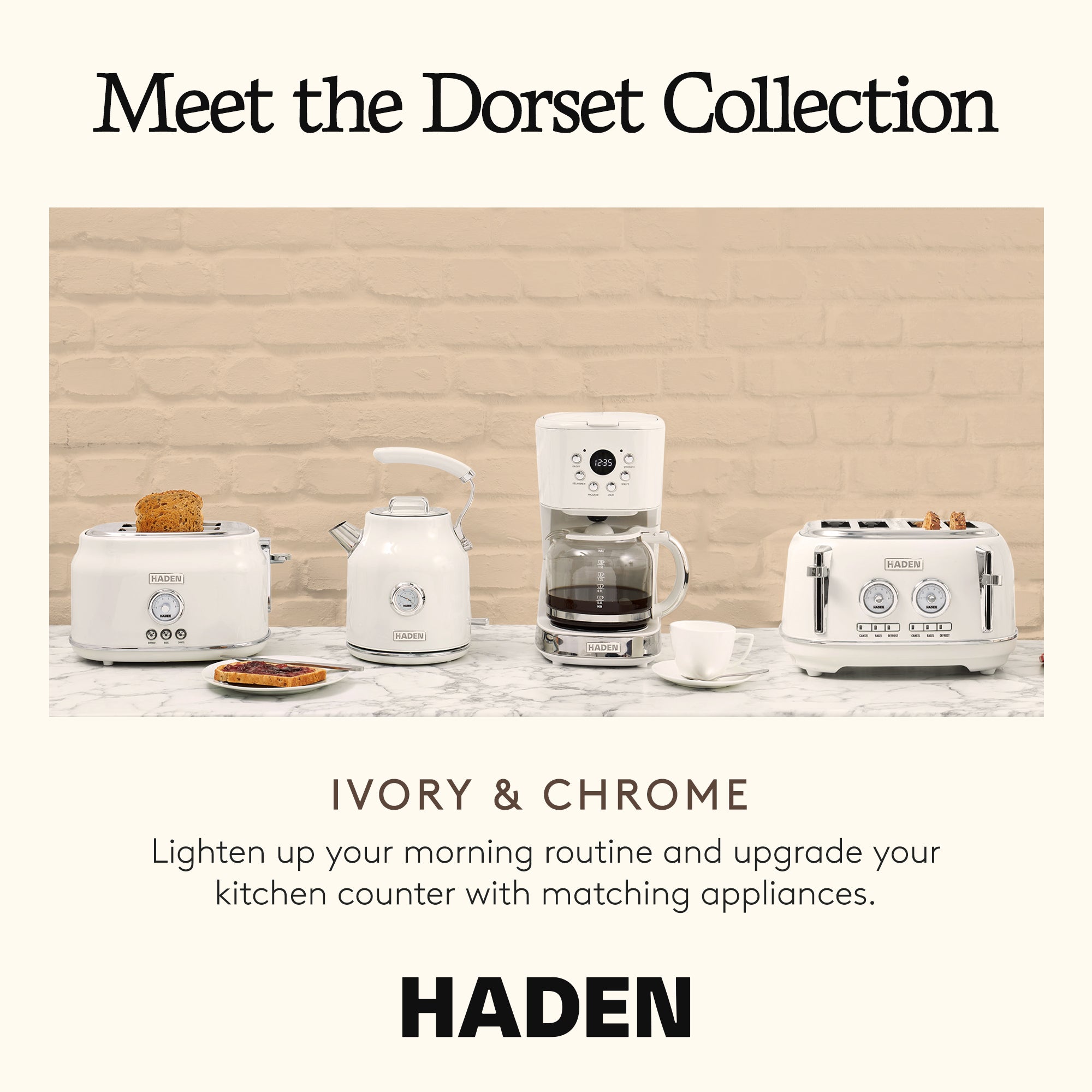 Haden Dorset 2 Slice Wide Toaster & Dorset 1.7 Liter Water Kettle, Putty/Ivory - VMInnovations