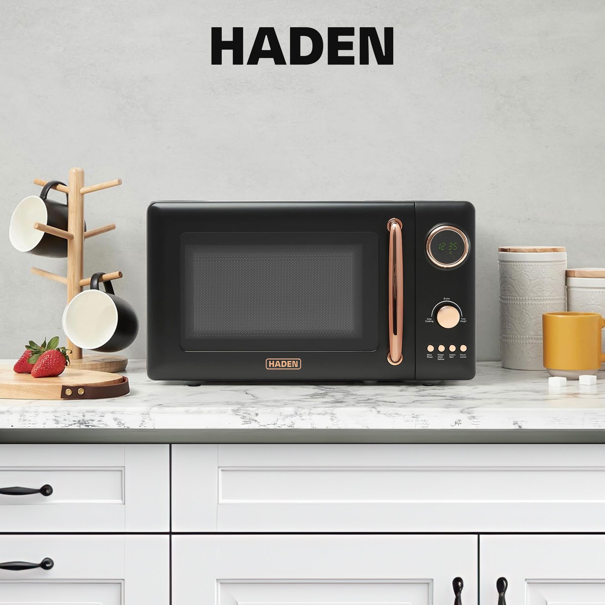 Haden 700 Watt 0.7 Cubic Foot Microwave Oven with Digital Controls, Black/Copper - VMInnovations
