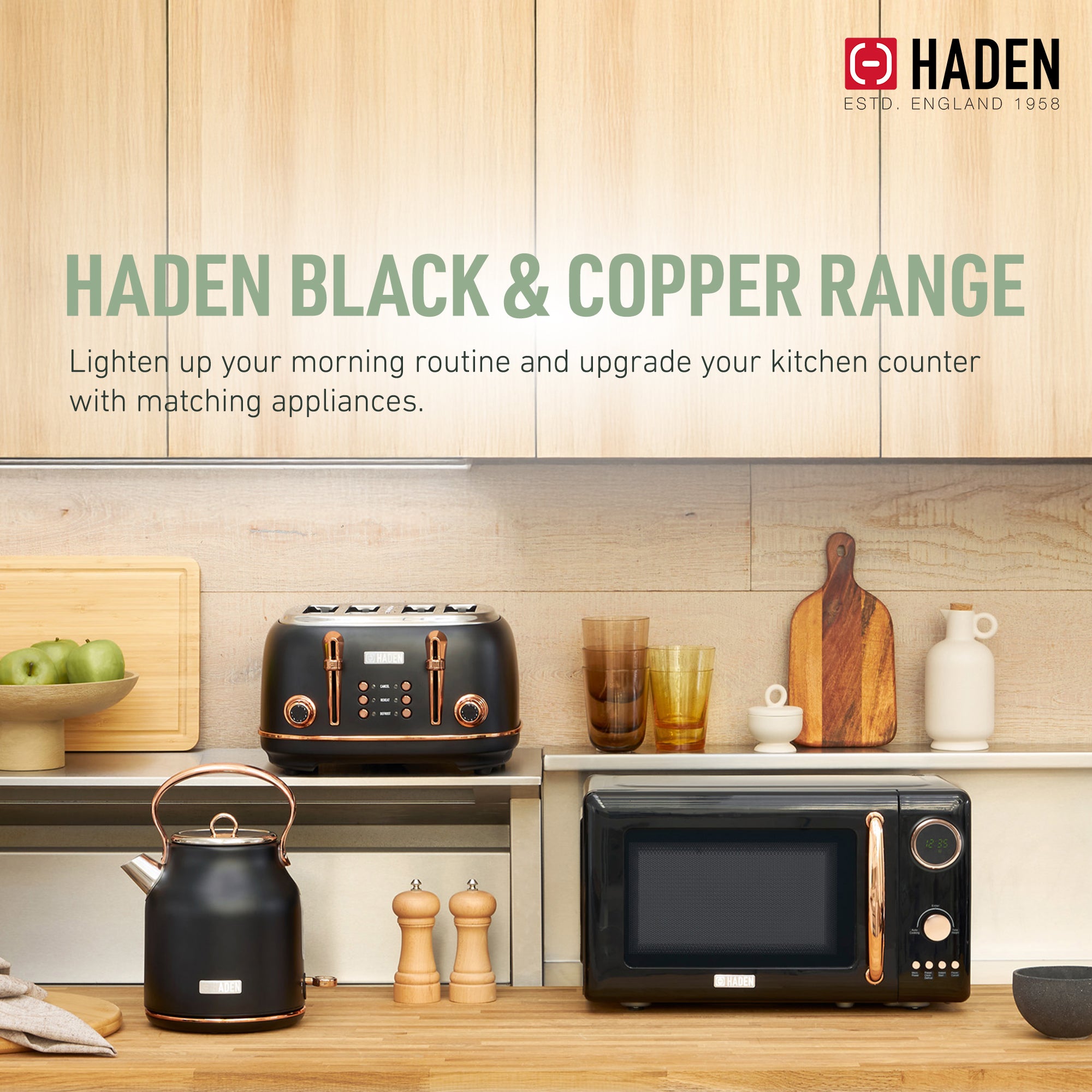 Haden 700 Watt 0.7 Cubic Foot Microwave w/ Digital Controls, Black/Copper (Used) - VMInnovations