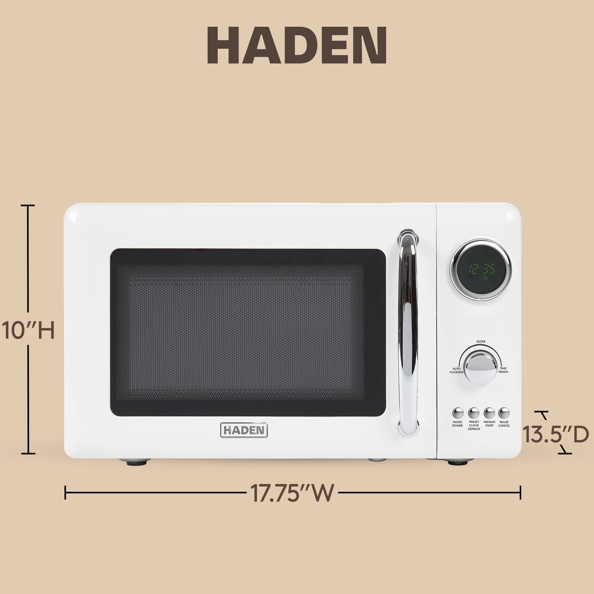 Haden 700 Watt 0.7 Cubic Foot Microwave Oven with Digital Controls, Ivory/Chrome - VMInnovations