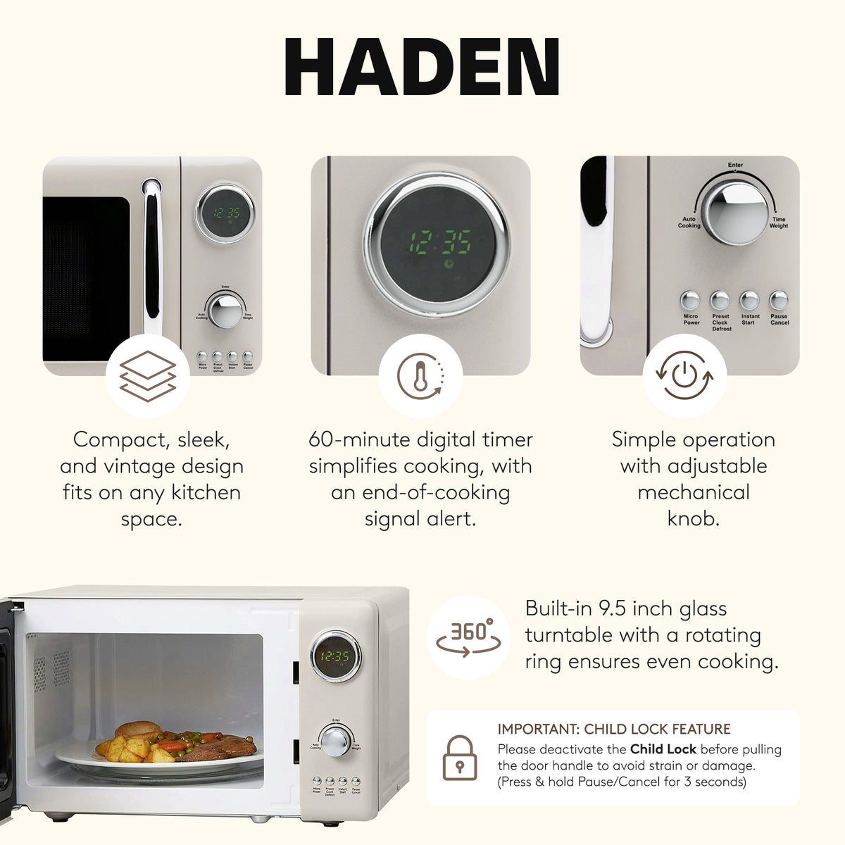 Haden 700 Watt 0.7 Cubic Foot Microwave w/Digital Controls, Putty/Chrome (Used) - VMInnovations