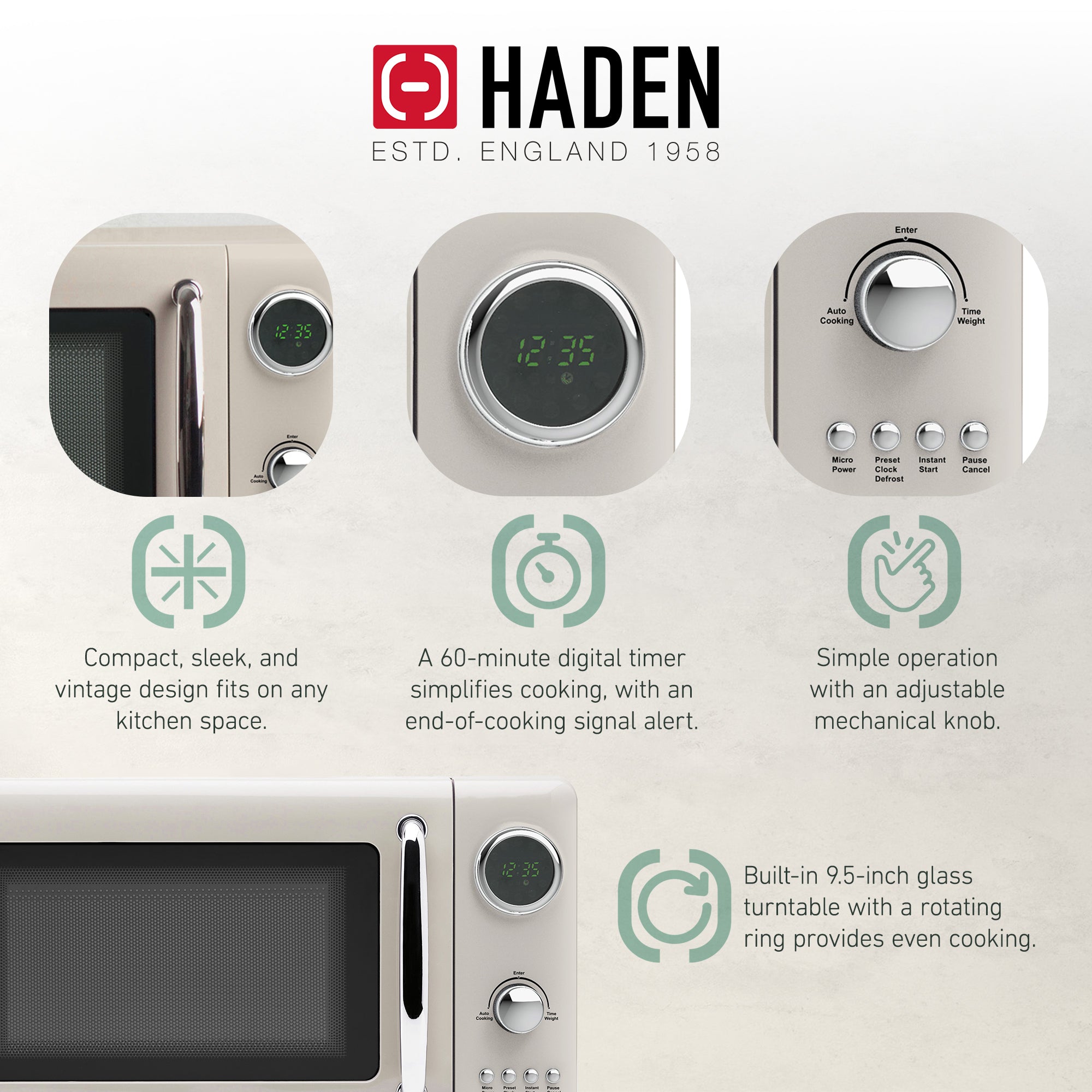 Haden 12 Cup Coffee Maker Machine & 700W Digital Microwave Oven, Putty/Chrome