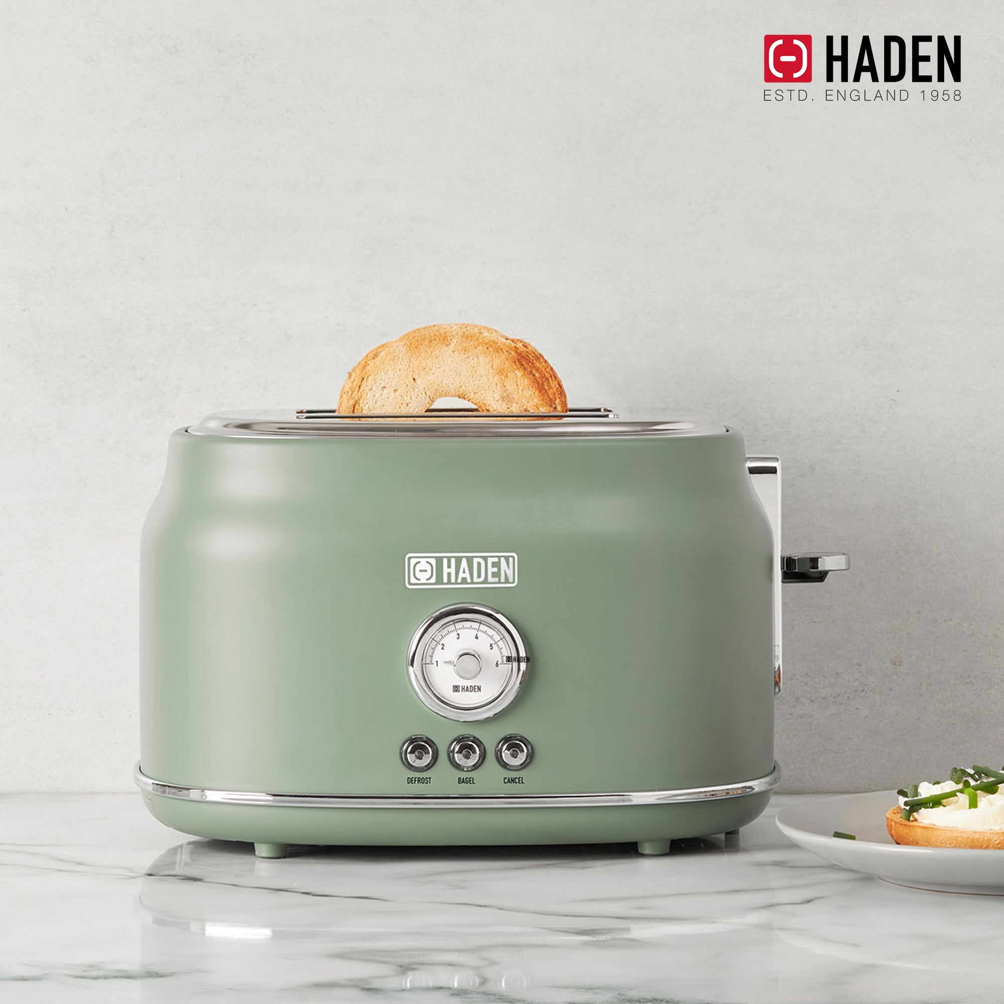 Haden 2 Slice Wide Slot Stainless Steel Toaster, Cedar Green & Chrome (Used)