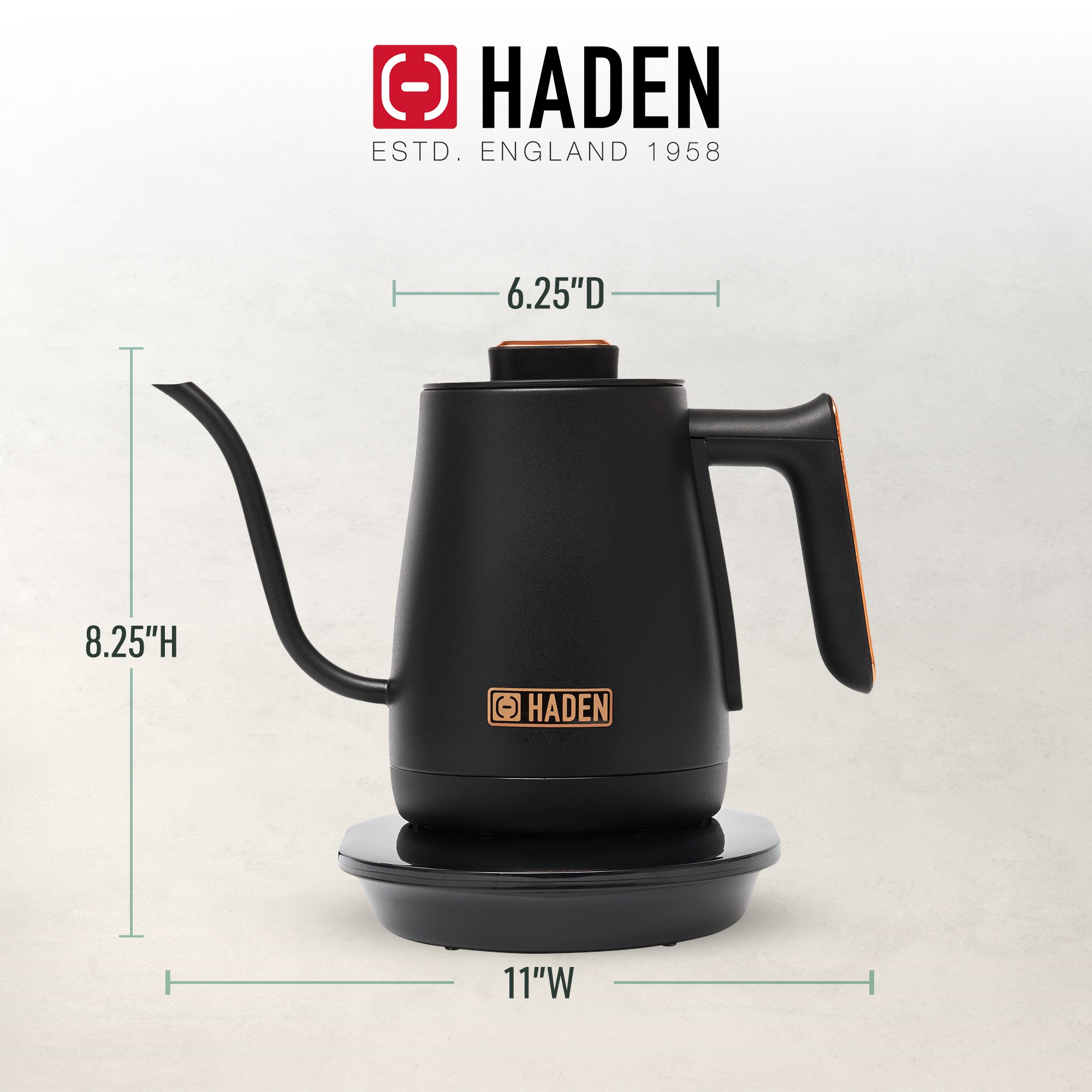 Haden Electric Tea Kettle, Gooseneck, 0.6L Teapot, Black/Copper (Open Box) - VMInnovations