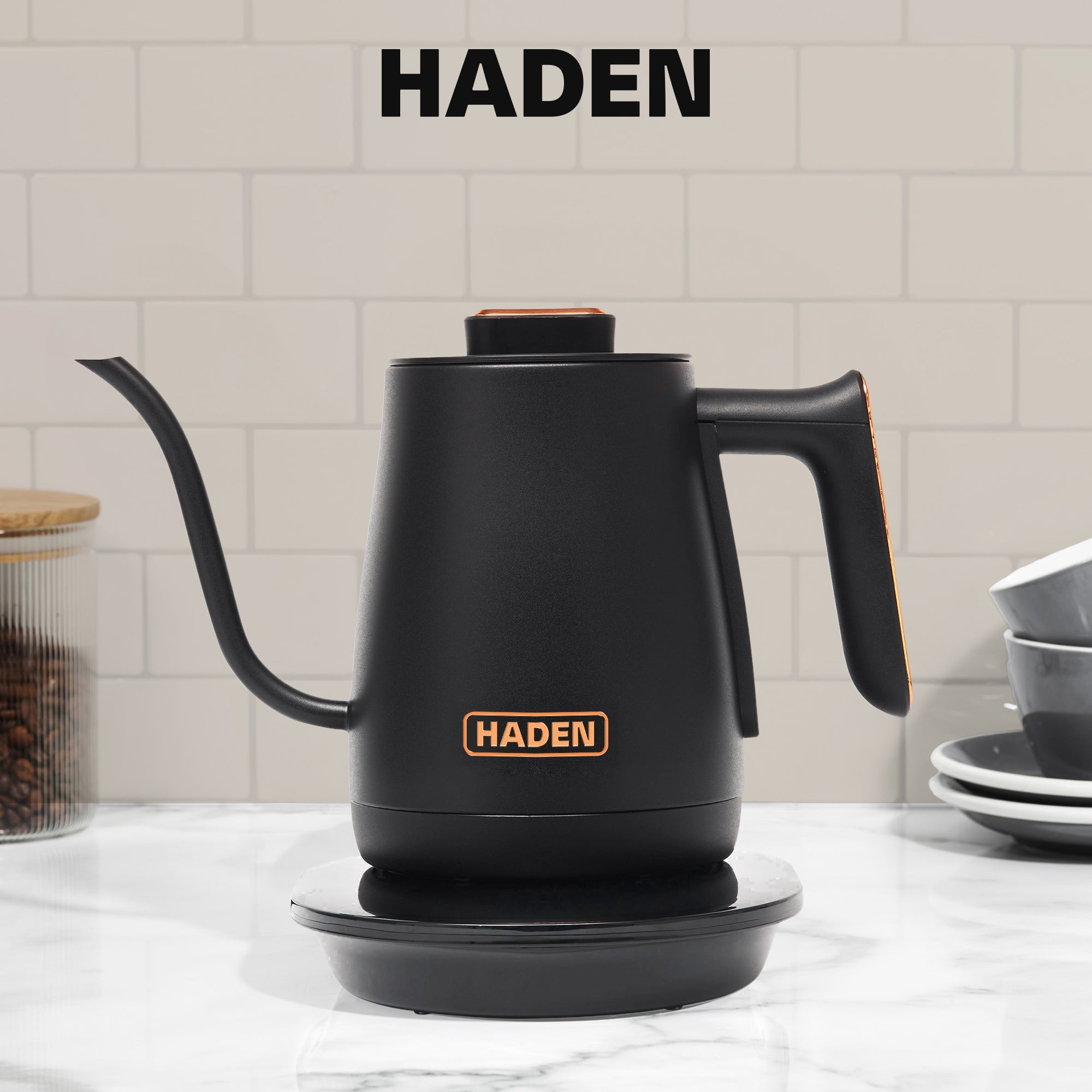 Haden Electric Tea Kettle, Gooseneck Hot Water Boiler, 0.6L Teapot, Black/Copper - VMInnovations