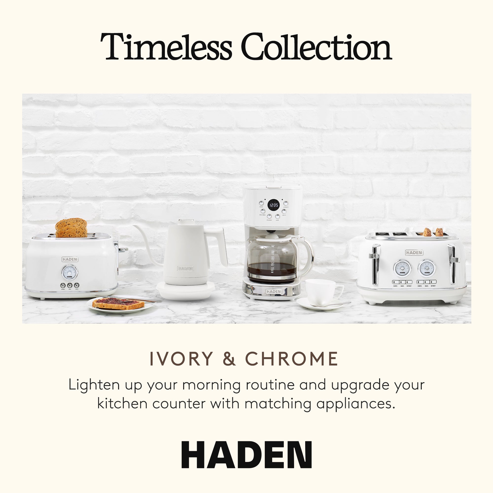 Haden Electric Tea Kettle, Gooseneck Hot Water Boiler, 0.6L Teapot, Ivory/Chrome - VMInnovations