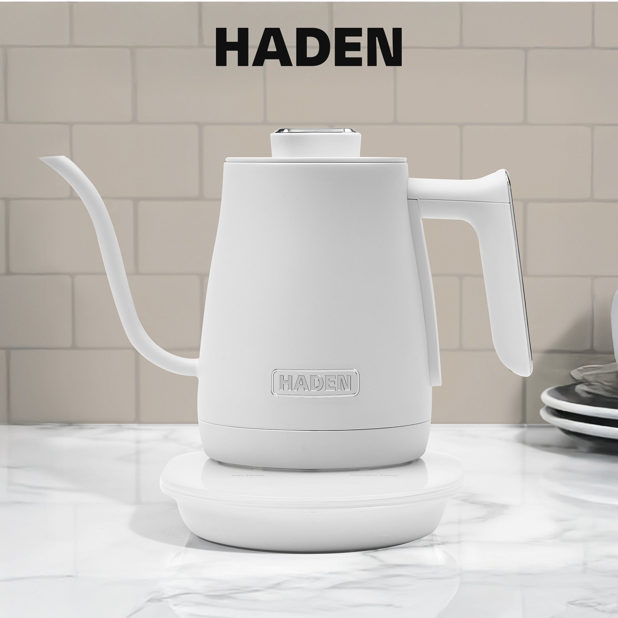 Haden Electric Tea Kettle, Gooseneck Hot Water Boiler, 0.6L Teapot, Ivory/Chrome - VMInnovations